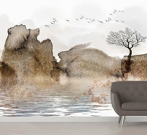 SIGNWIN Adhesivo mural removible para pared, acuarela pastel, árbol abstracto, montaña, naturaleza, desierto, bellas artes, paisaje decorativo, arte