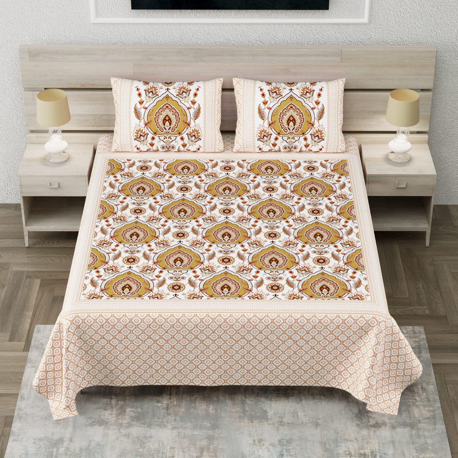 Haya Collection 100%Cotton Fabric Jumbo King Size Bedsheets(108*108inches) Divine-11