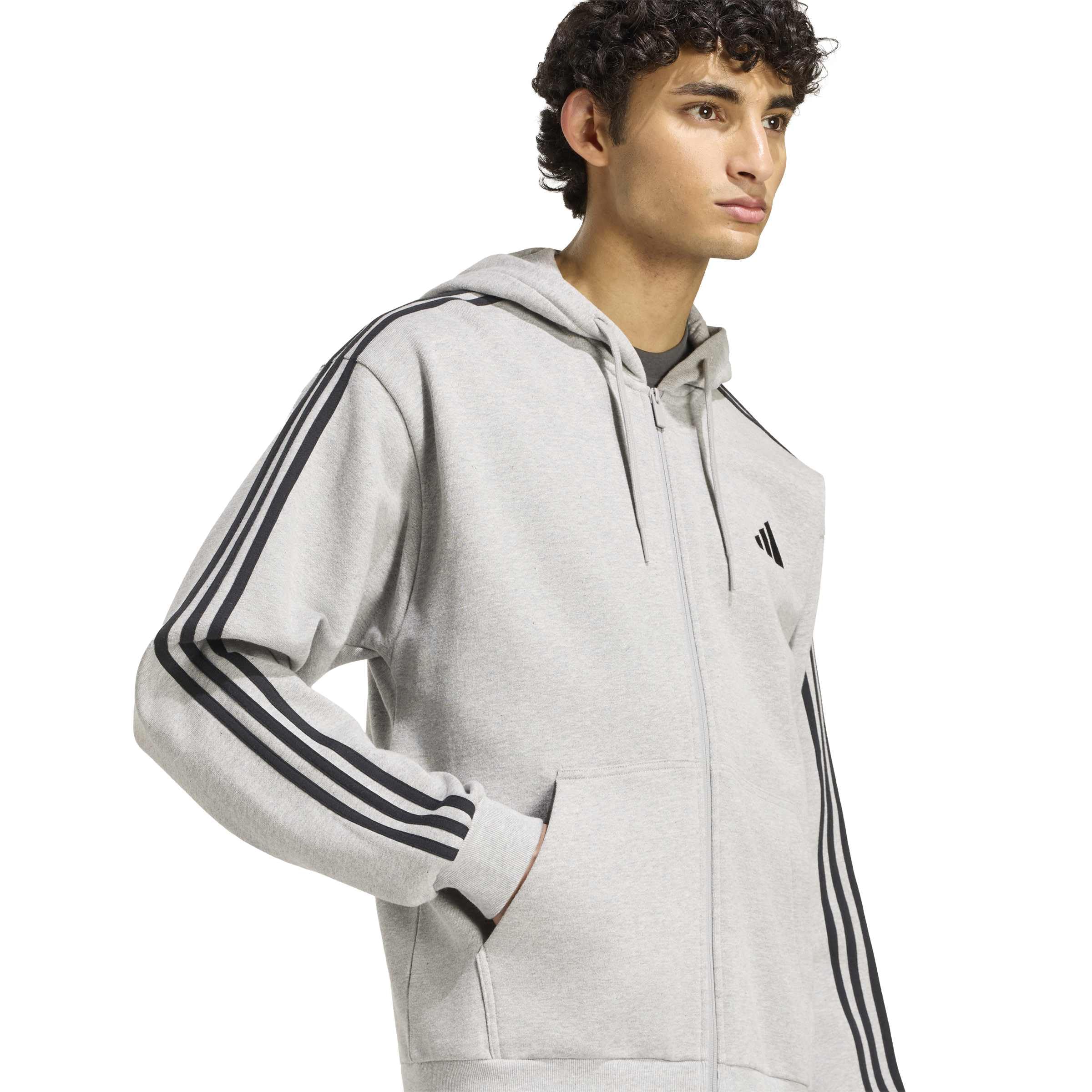 adidas Herren Essentials 3-Stripes French Terry Full-Zip Hoodie Sweatshirt, medium Grey Heather/White, XXL