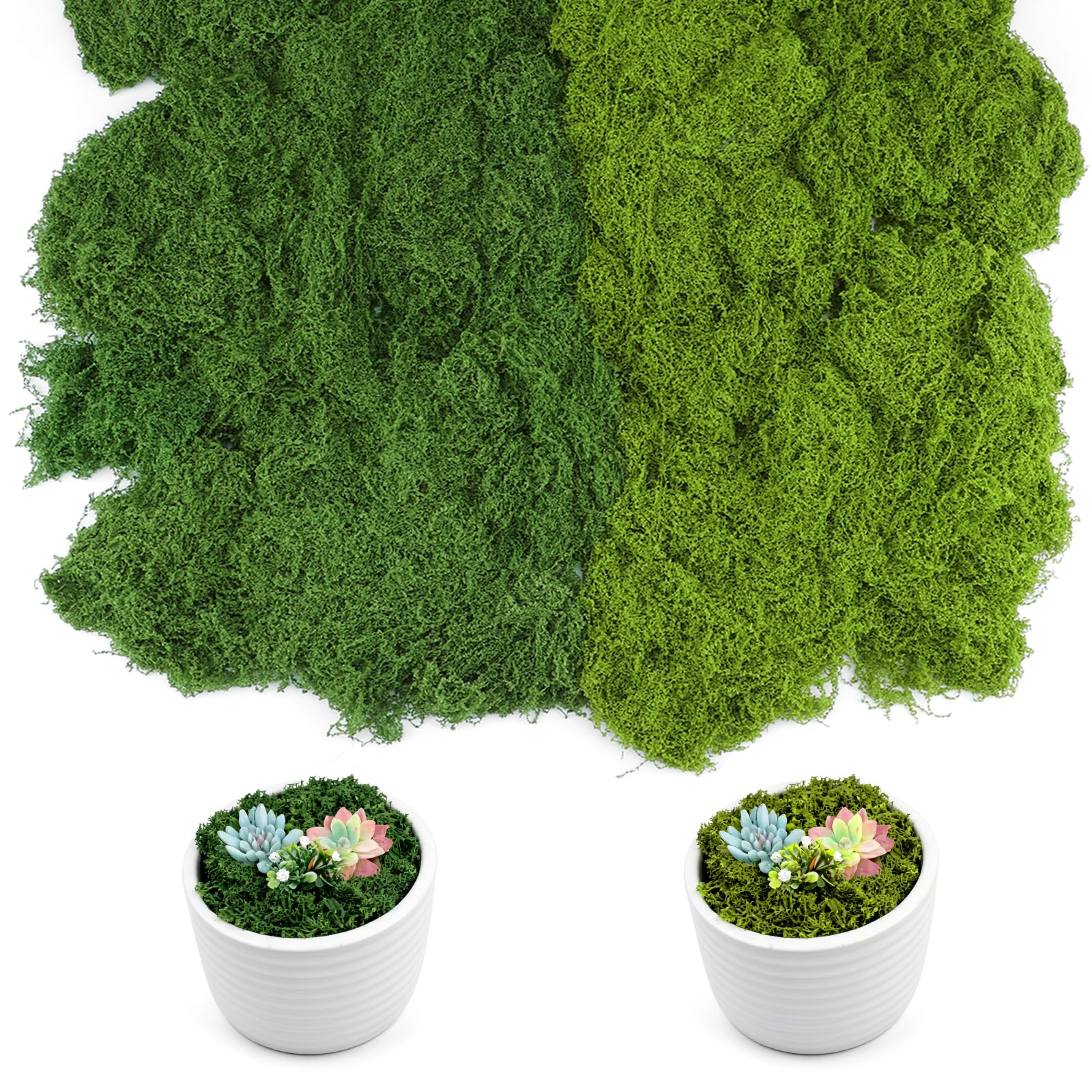 200g Fake Moss for Indoor Plant Pots (Dark Green 100g, Light Green 100g)