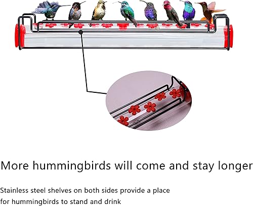 Miniatura 3 de Alimentador de colibríes para colgar en exteriores, colgar y ventana, tubo horizontal de dos modos de alimentación para colibríes, con percha para