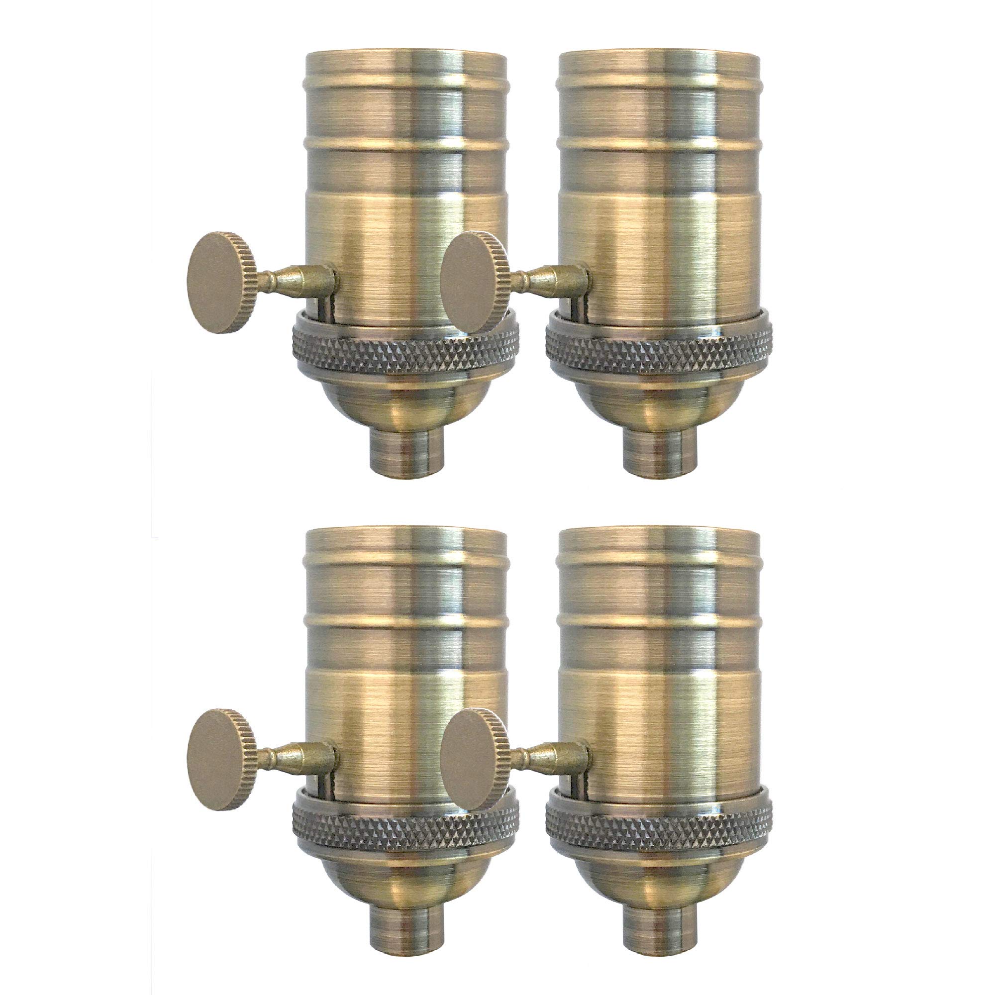 Royal Designs, Inc. Full Range 3 Way Vintage Turn Knob Lamp Socket, Antique Brass, Set of 4