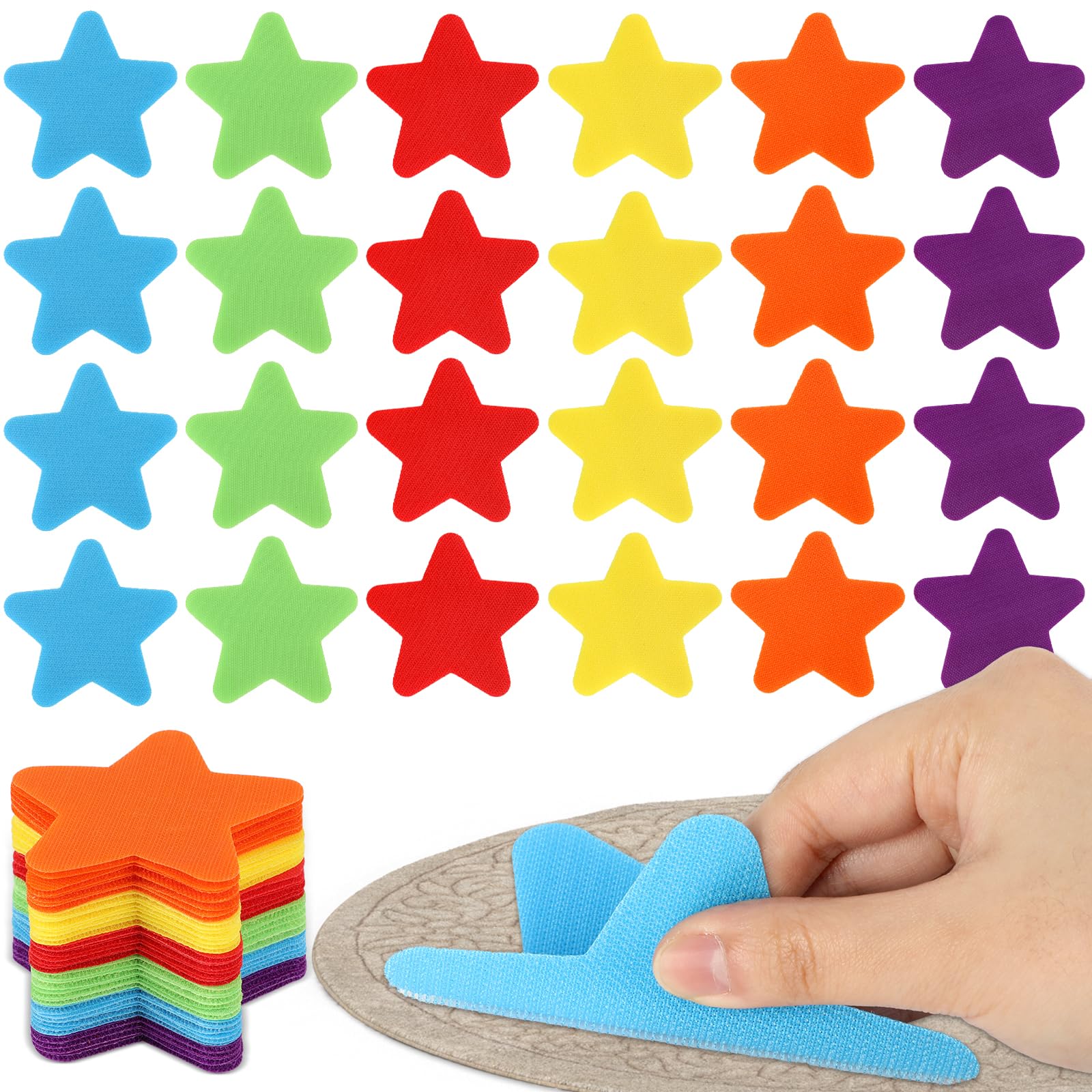 48Pcs Star Carpet Spots for Classroom Seat Position Dots Removable Floor Makers for School Rug Decoration Multicolor Sitting Marks for Preschool Elementary Kindergarten Teachers Supplies