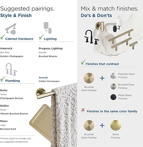 Miniatura 7 de Amerock BH26543BBZ  Toallero dorado champán  Toallero de 18 pulgadas (17.992 in)  Arrondi  Toallero de baño  Herrajes de baño  Accesorios de baño