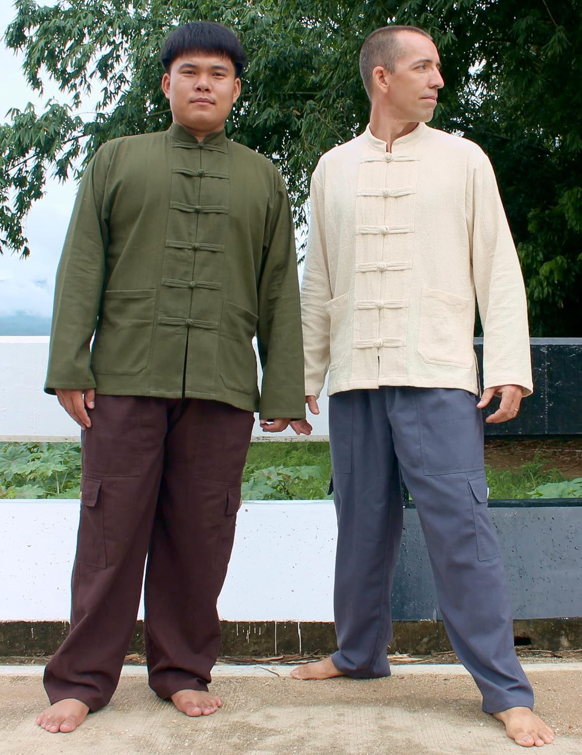 RaanPahMuang Thick Muang Cotton Chinese Jacket Shirt Mandarin Frog Button Front