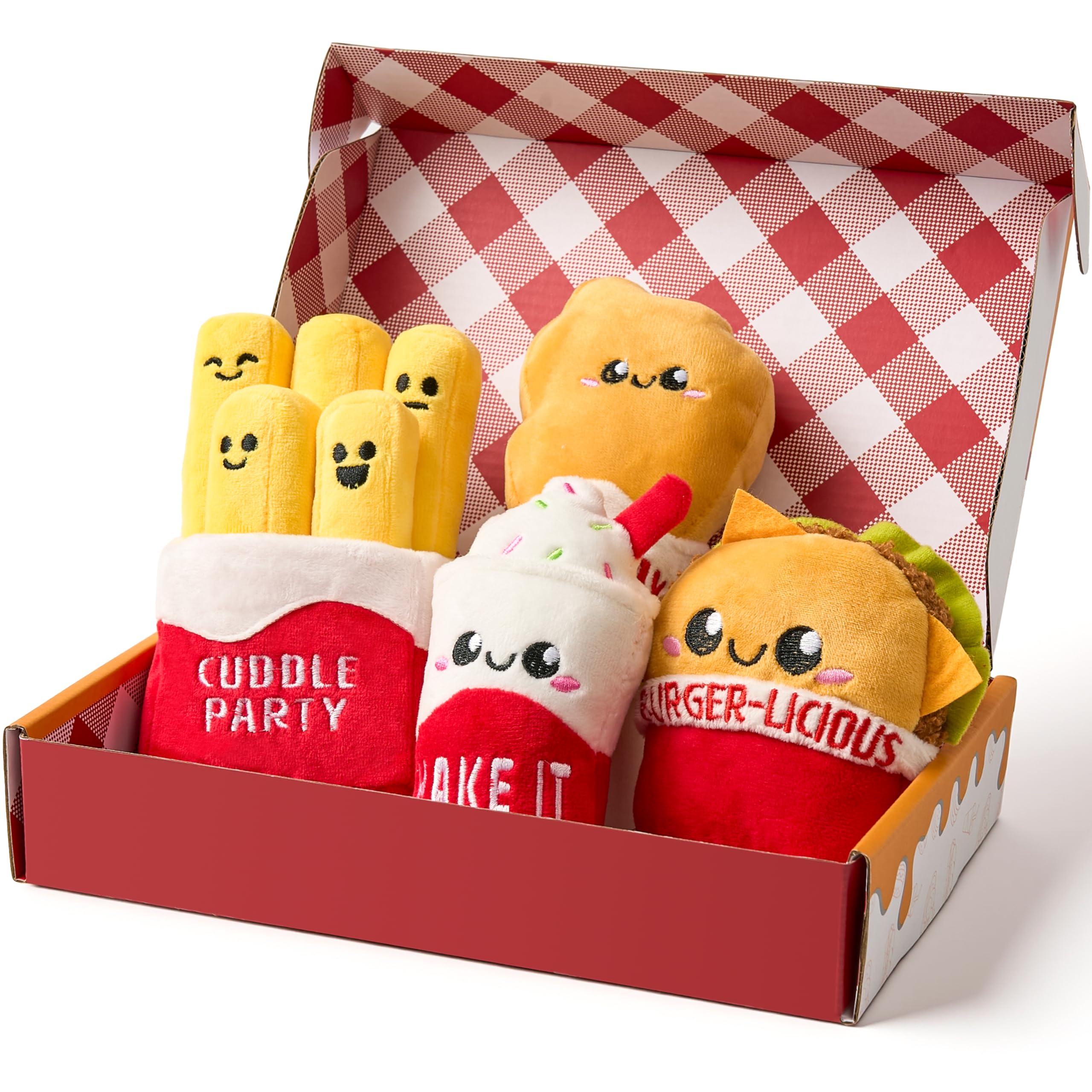 JOYIN 4 Pcs Emotional Support Plushies Easter Fast Food Plush Stuffed Toys Set Cute Burger Fries Milkshake Plush