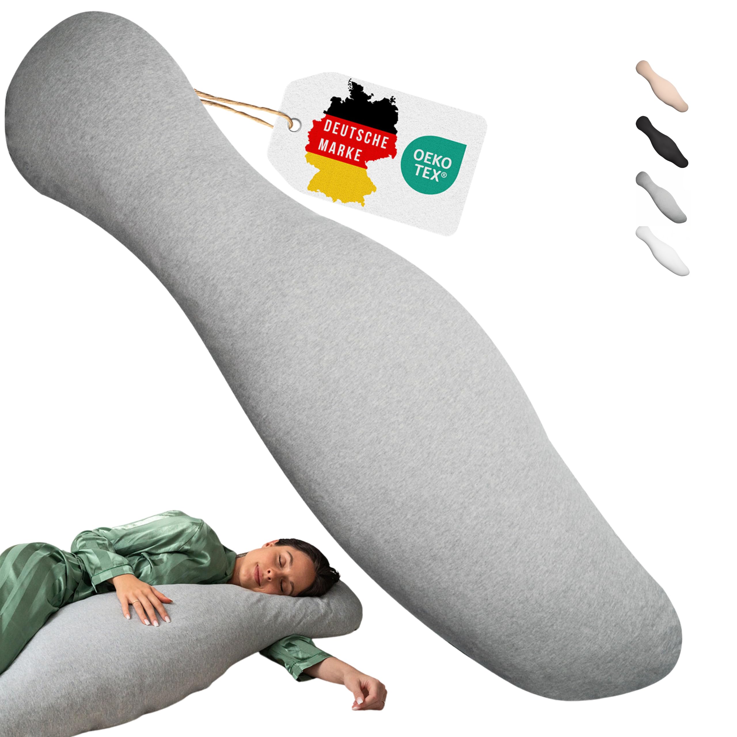 ergonomisches Seitenschläferkissen - entlastet Schulter, Rücken & Hüfte - individuell befüllbar - für alle Seitenschläfer & Schwangere - 100% Baumwolle, waschbar & Oeko-TEX (Grau)