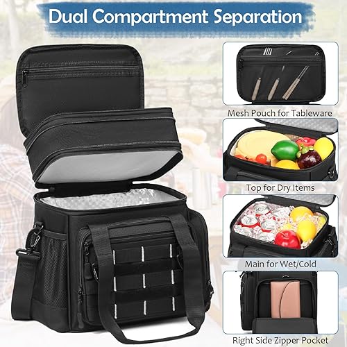 Miniatura 3 de Lonchera táctica para hombres, lonchera grande expandible con aislamiento con bolsillos, resistente y suave a prueba de fugas para el trabajo,