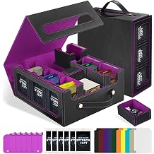 Commander Deck Box with Handle, Trading Card Storage Box for MTG&TCG.7 in 1 MTG Deck Box with 6 Toploaders, 6 Stoppers, 10 Colorful Dividers. Black& Purple, 7 IN 1