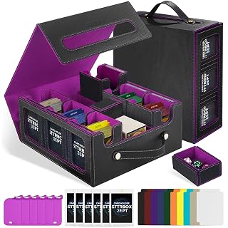 Commander Deck Box with Handle, Trading Card Storage Box for MTG&TCG.7 in 1 MTG Deck Box with 6 Toploaders, 6 Stoppers, 10 Colorful Dividers. (Black& Purple, 7 IN 1) - Amazon product rated Grade A