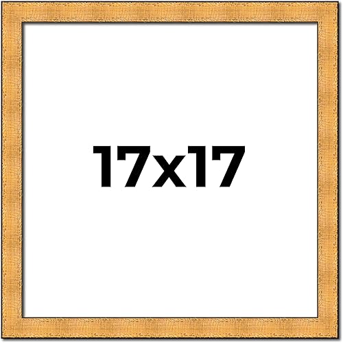 Marco de madera maciza rústica dorada de 17 x 17 pulgadas, moldeado de 1.25 pulgadas de ancho, colección Rustique Gold, plexiglás acrílico UV,