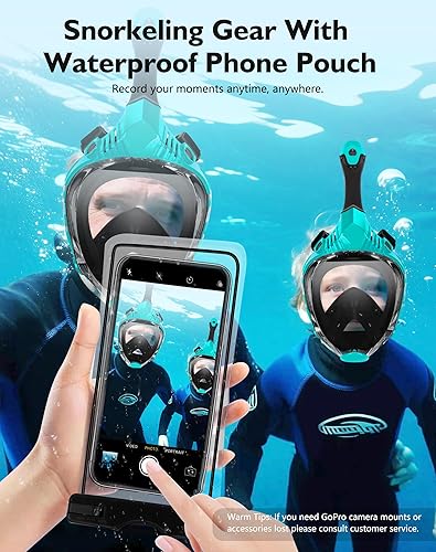 Miniatura 6 de VGKE Máscara de esnórquel de cara completa para adultos, equipo de esnórquel con bolsa impermeable para teléfono, unisex para hombres y mujeres