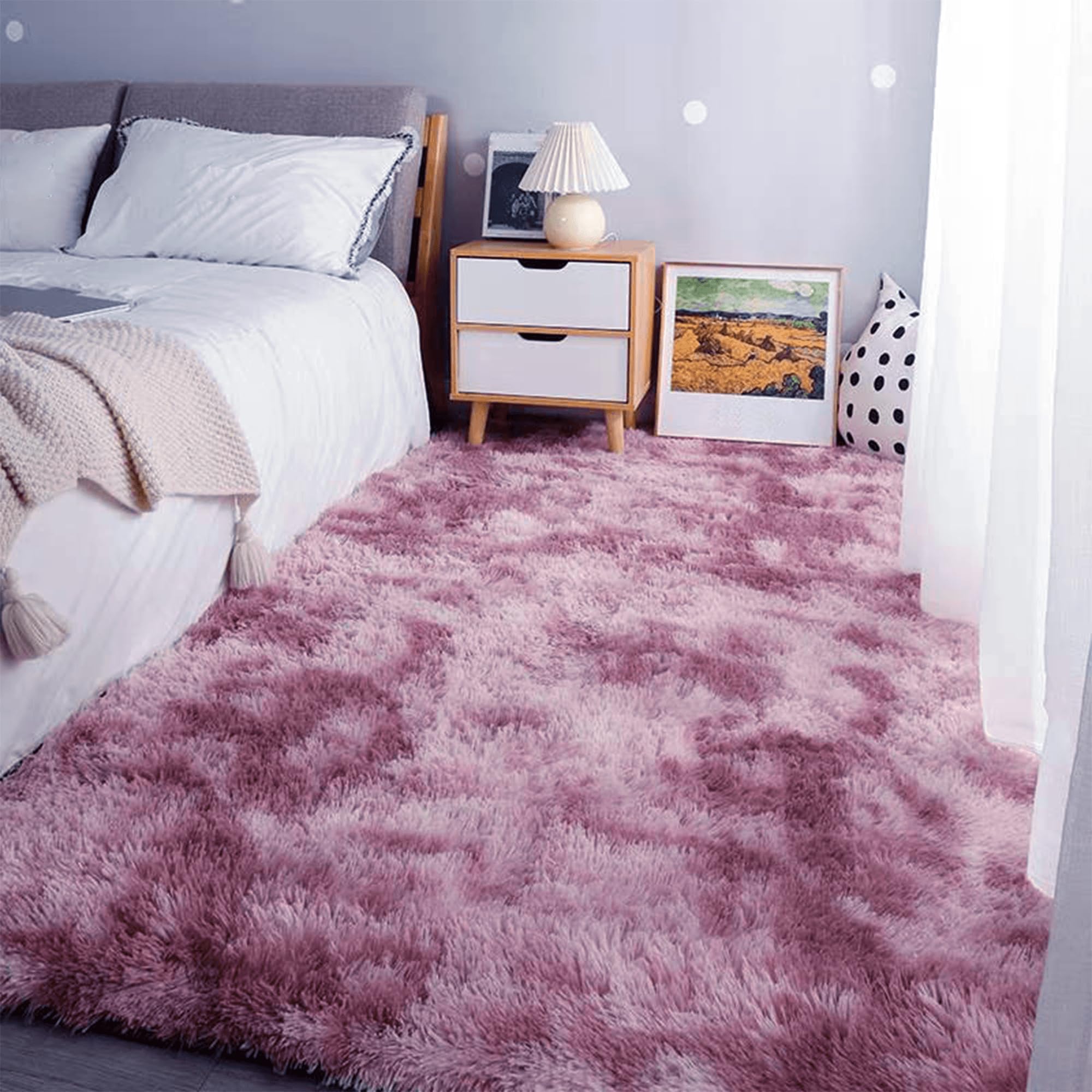 Grand tapis de salon 250 x 310 cm rose pourpre moelleux pour chambre et couloir