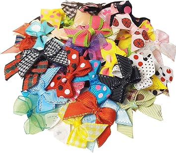 50pc Mini Ribbon Bows for Present Wrapping Home Decor Wedding Party Crafts DIY Card Making and Christmas Craft Projects, Multi Colors