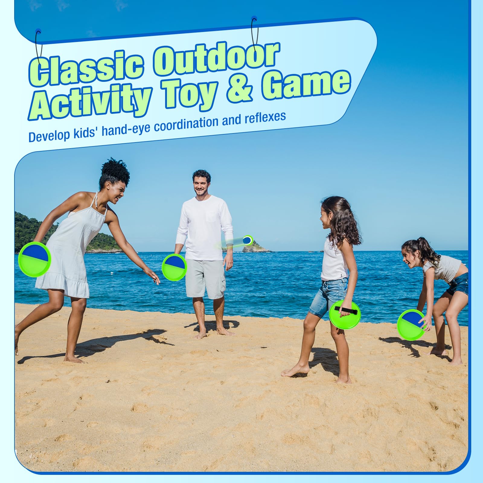 Toss and Catch Ball Game Set - Classic Kids Outdoor Indoor Activity Toys - Great Games for Beach Pool Yard Camping - Sticky Paddle Ball Toy Gift for Toddlers Boys Girls 3 4 5 6 7 8 9 10 11 12 Year Old