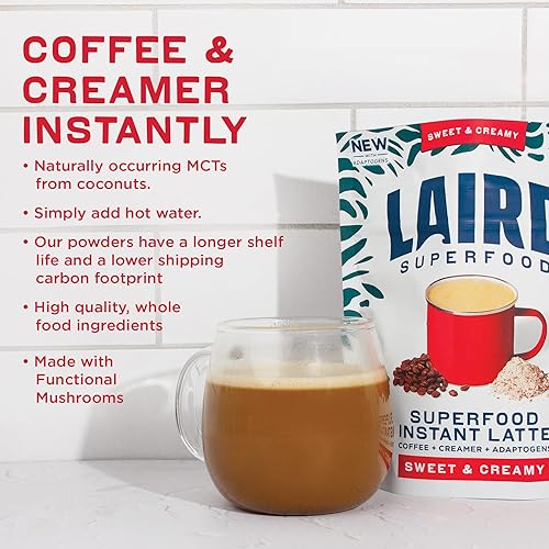 Miniatura 4 de Laird Superfood Instafuel Instant Café 100% Aribica con original, sin lácteos, crema de superalimentos, sin gluten, sin OMG, vegano, bolsa de 16