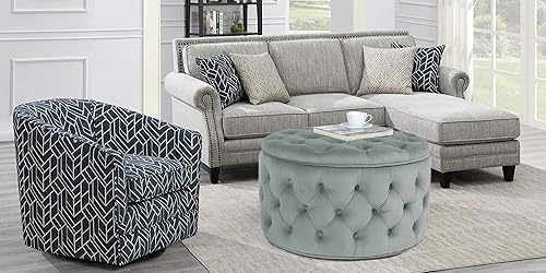 Miniatura 32 de Joveco Otomana redonda de almacenamiento, otomana tapizada con botones y parte superior extraíble, banco de almacenamiento, mesa auxiliar, Negro,