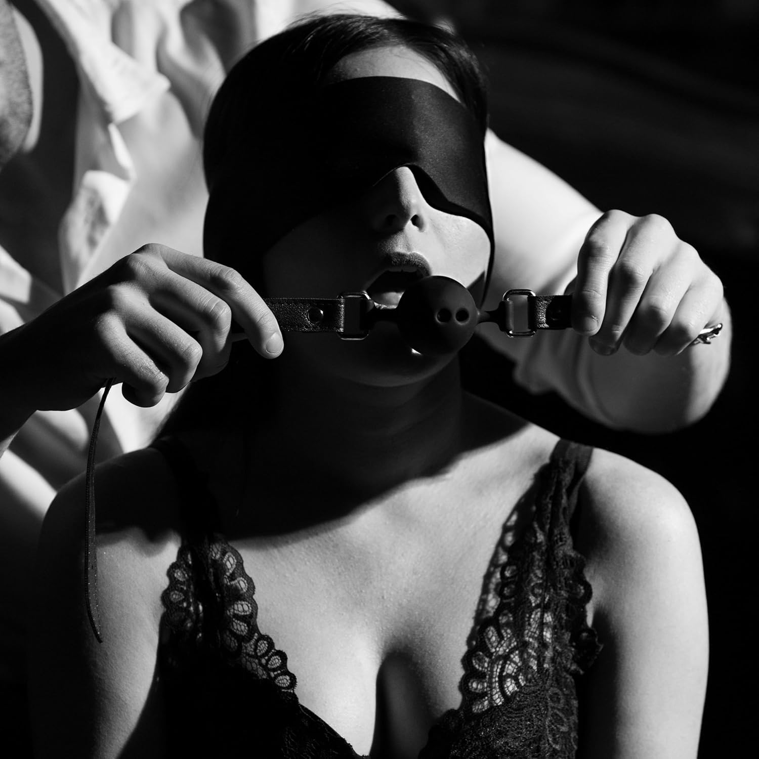Blush Noir Black Breathable Silicone Ball Gag - Sexy Date Night BDSM Bondage Sensation Play - Soft Body Safe Silicone - Open Air Holes for Easy Breathing - Kinky Sex Toy for Couples