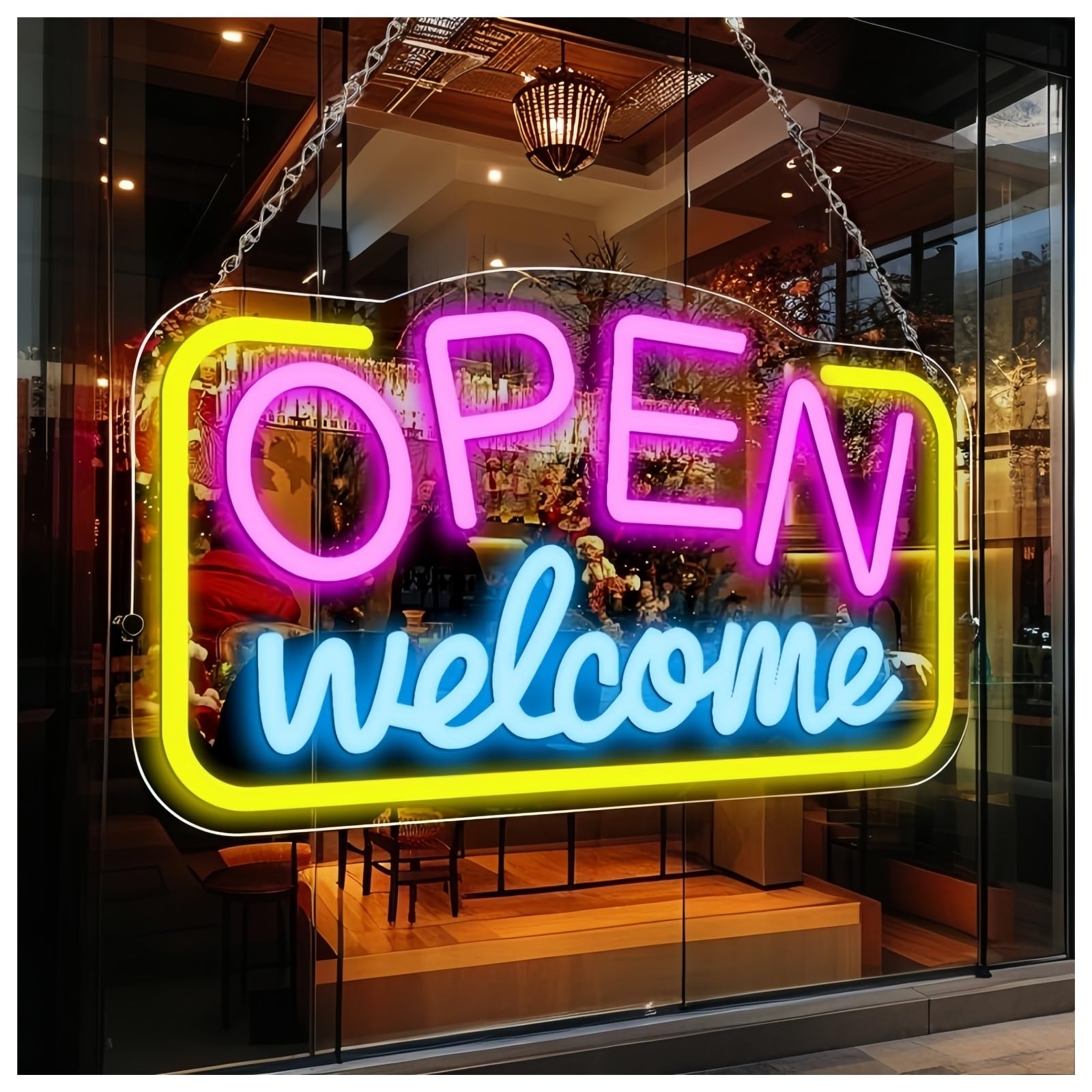 Zynther Neon lamp Open Welcome LED Neon Sign Powered Wall Mounted Bright Light for Bars Shop Cafes Parties
