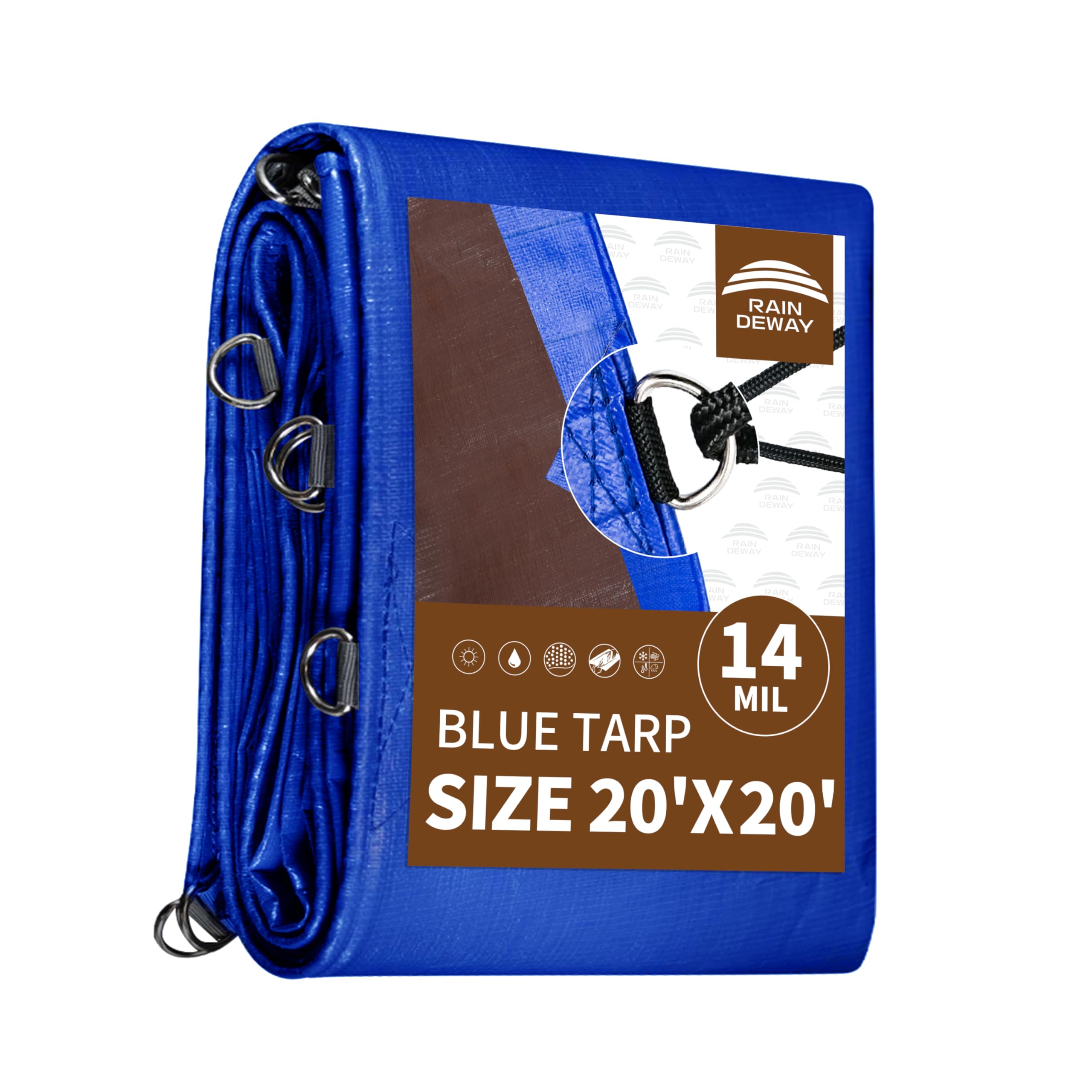RAINDEWAY 20x20 Feet 14 Mil Tarp with D-Rings