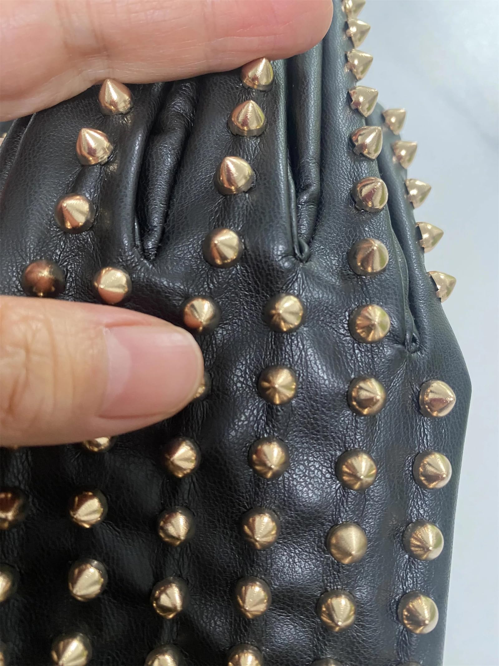 Guantes largos de piel sintética con remache punk negro para mujer, longitud al codo, formal, fiesta, baile, actuación, conducción