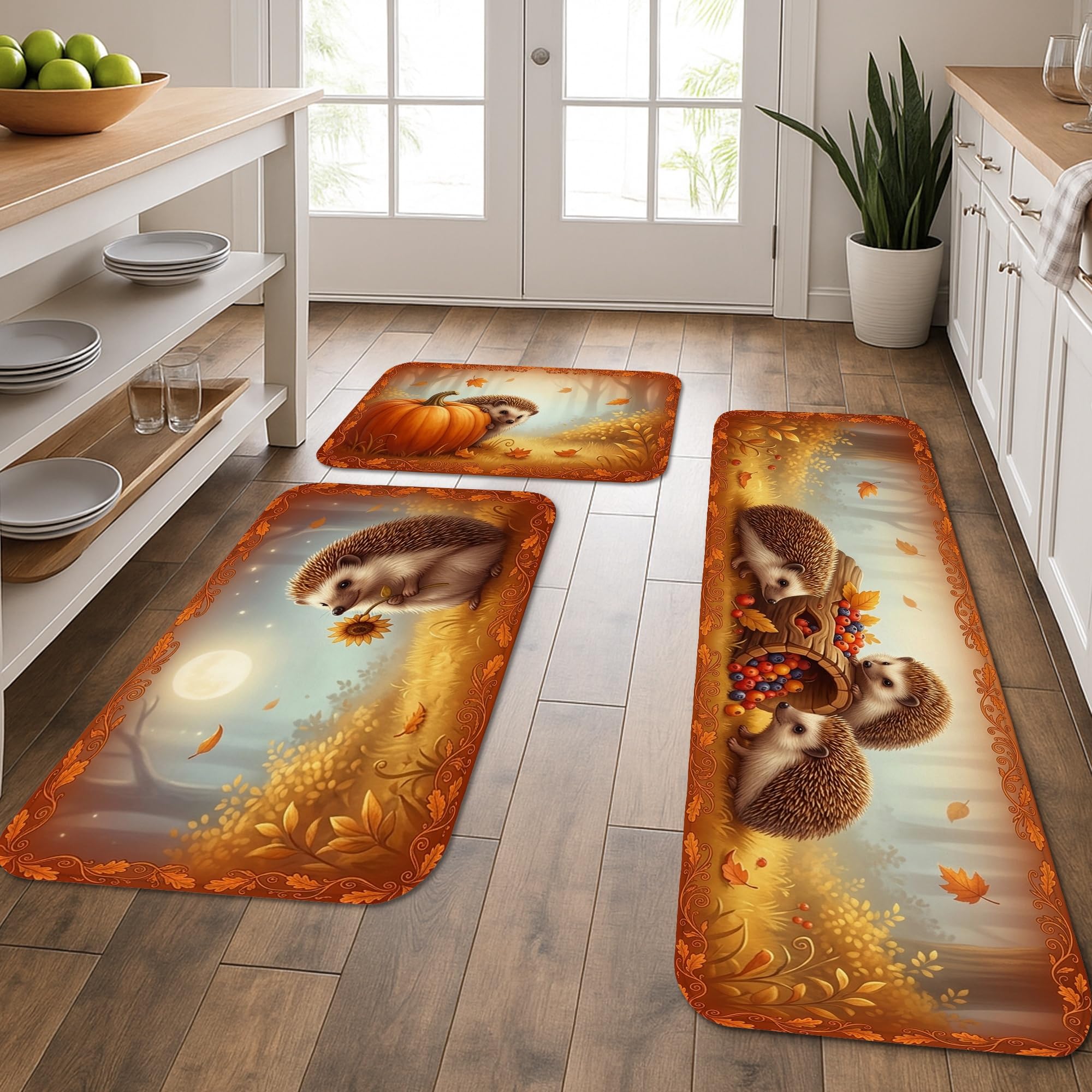 Tapis de cuisine feuilles d'automne et citrouilles pour buanderie et entrée