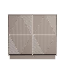 UEV Scarpiera da Ingresso con 4 Ante in Deisgn Intaglio, Mobile Scarpiera Bella e Funzionale con Ripiani Rimovibile e Regolabile, Scarpiere Salvaspazio Slim Stabili, 99 x 24 x 91cm, Beige Mocca