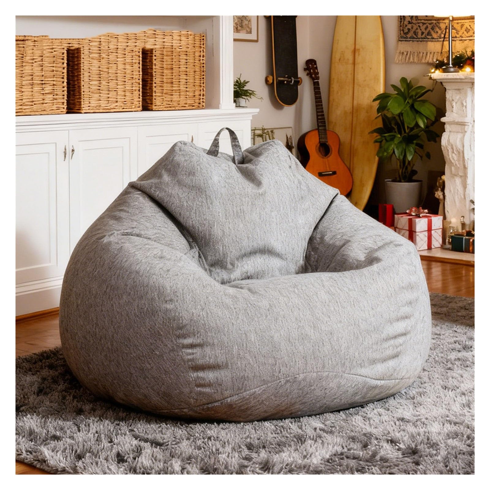 Pokrowiec na worek fasolowy z lnianej bawełny(Light grey,D100cm-cover-adults)
