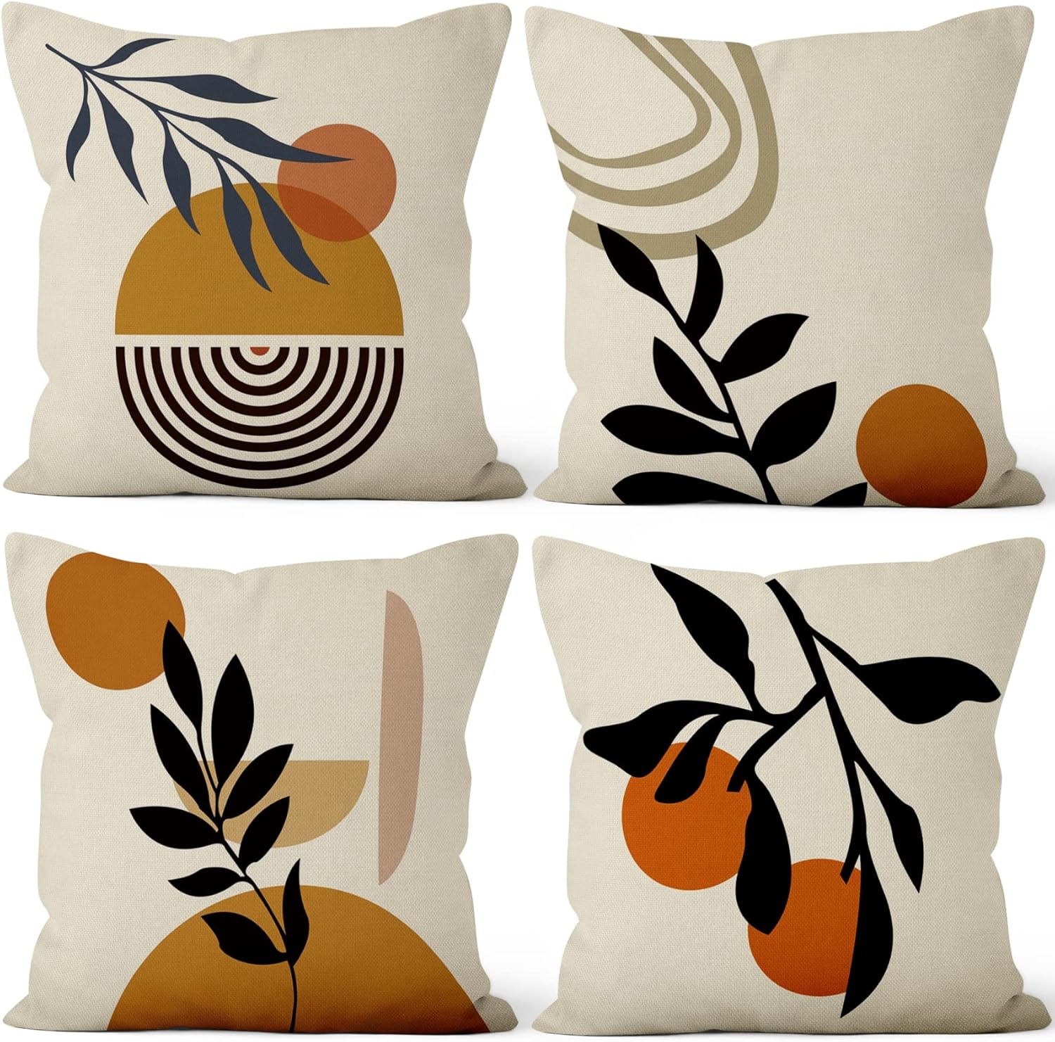 Yeele 20x20inches Boho Abstract Sun Moon Plants Throw Pillow Covers Bohemian Sunset Sunrise Nature Landscape Pillow Cover Set of 4 Minimalist Modern Art Aesthetic Cushion Case for Sofa Couch Decors