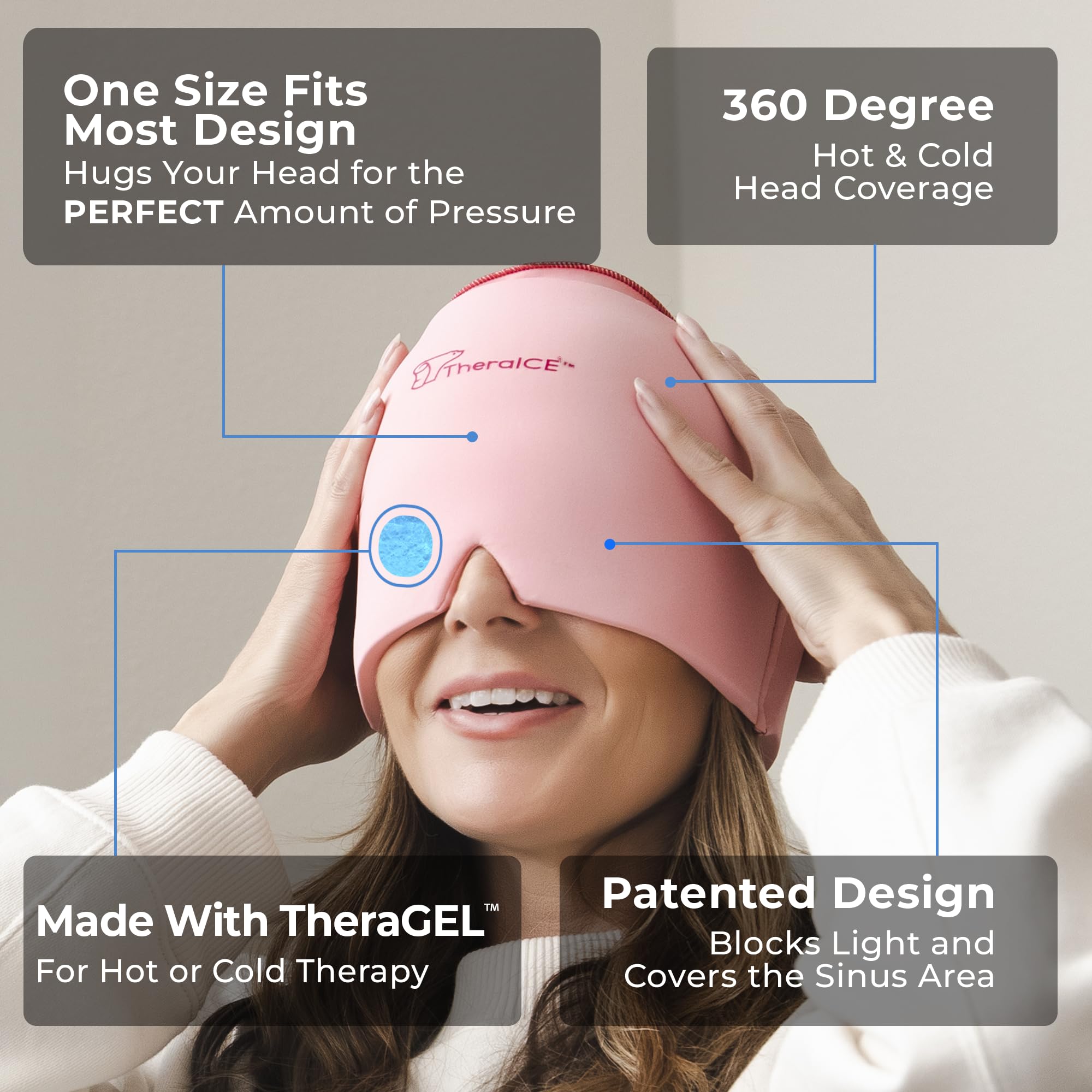 TheraICE Headache Relief Cap for Women, Headache Hat Migraine Ice Pack Mask — Amazon image 2