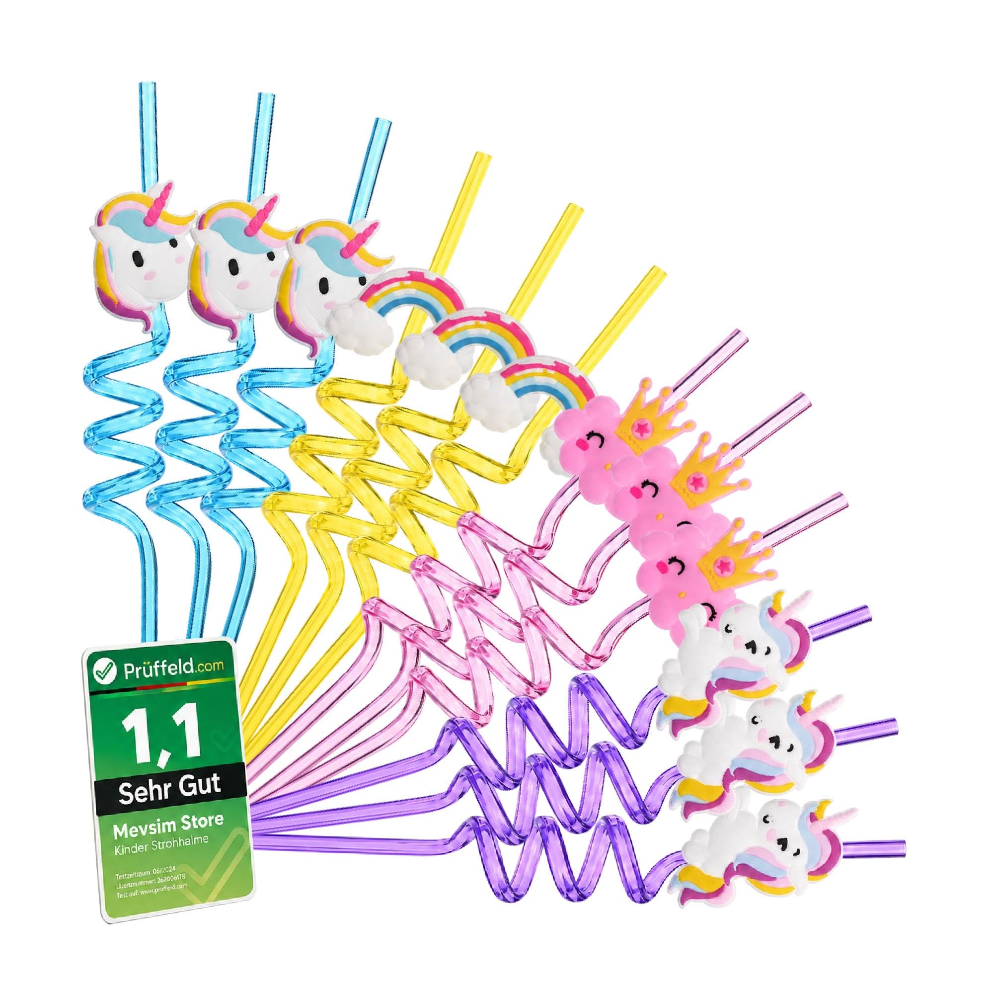 Unicorn Plastic Straws Reusable – 12 Pcs Colourful Curly Drinking Straws for Kids, Fun Bendy Cartoon Straws for Birthday Parties, Juice, Milkshakes, School Lunches & Everyday Drinks