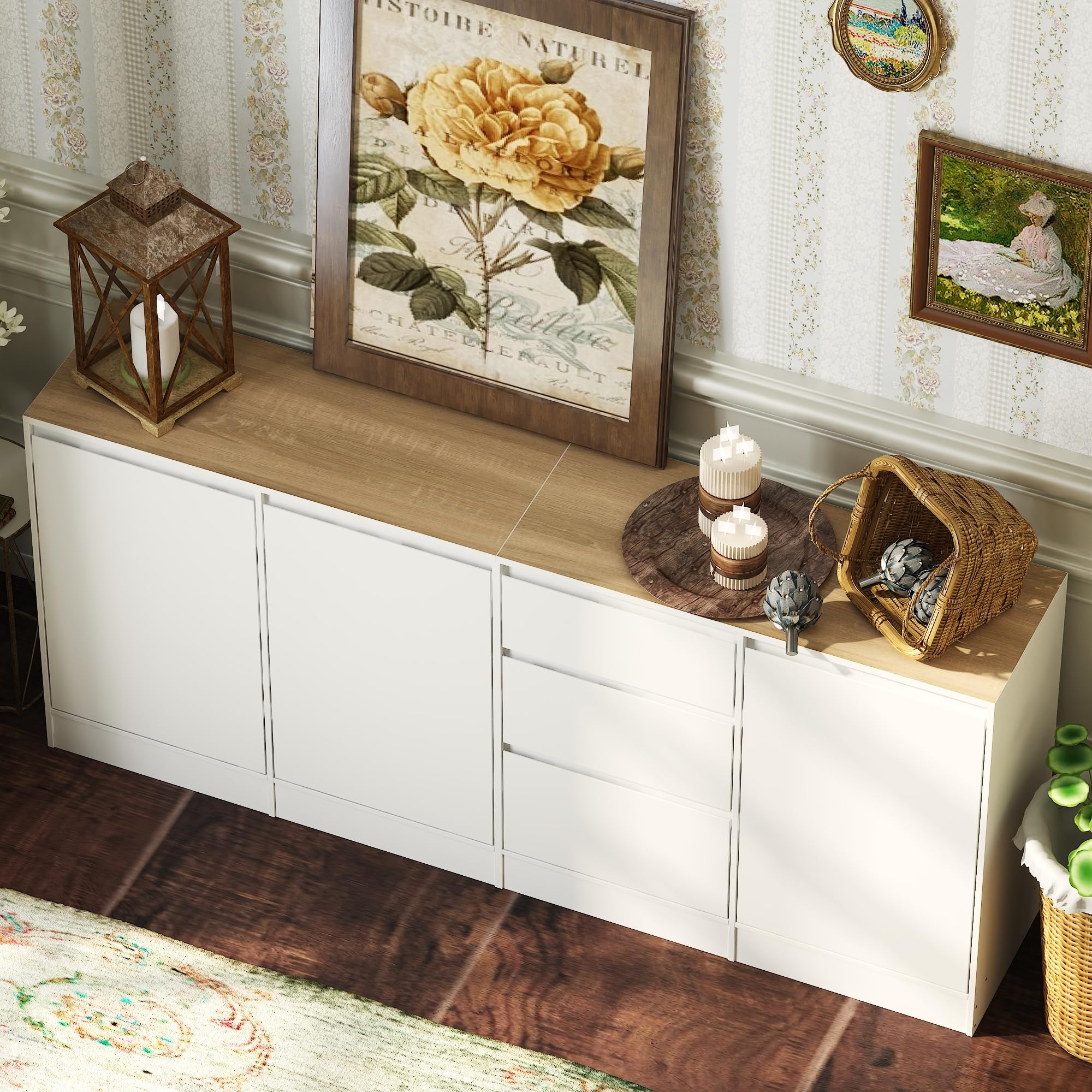 Mobile da 3 ante e 3 cassetti, credenza, credenza con ripiani, comò, armadio multifunzionale per la conservazione, per soggiorno, cucina, corridoio, 80 x 180 x 35 cm, MDF, bianco