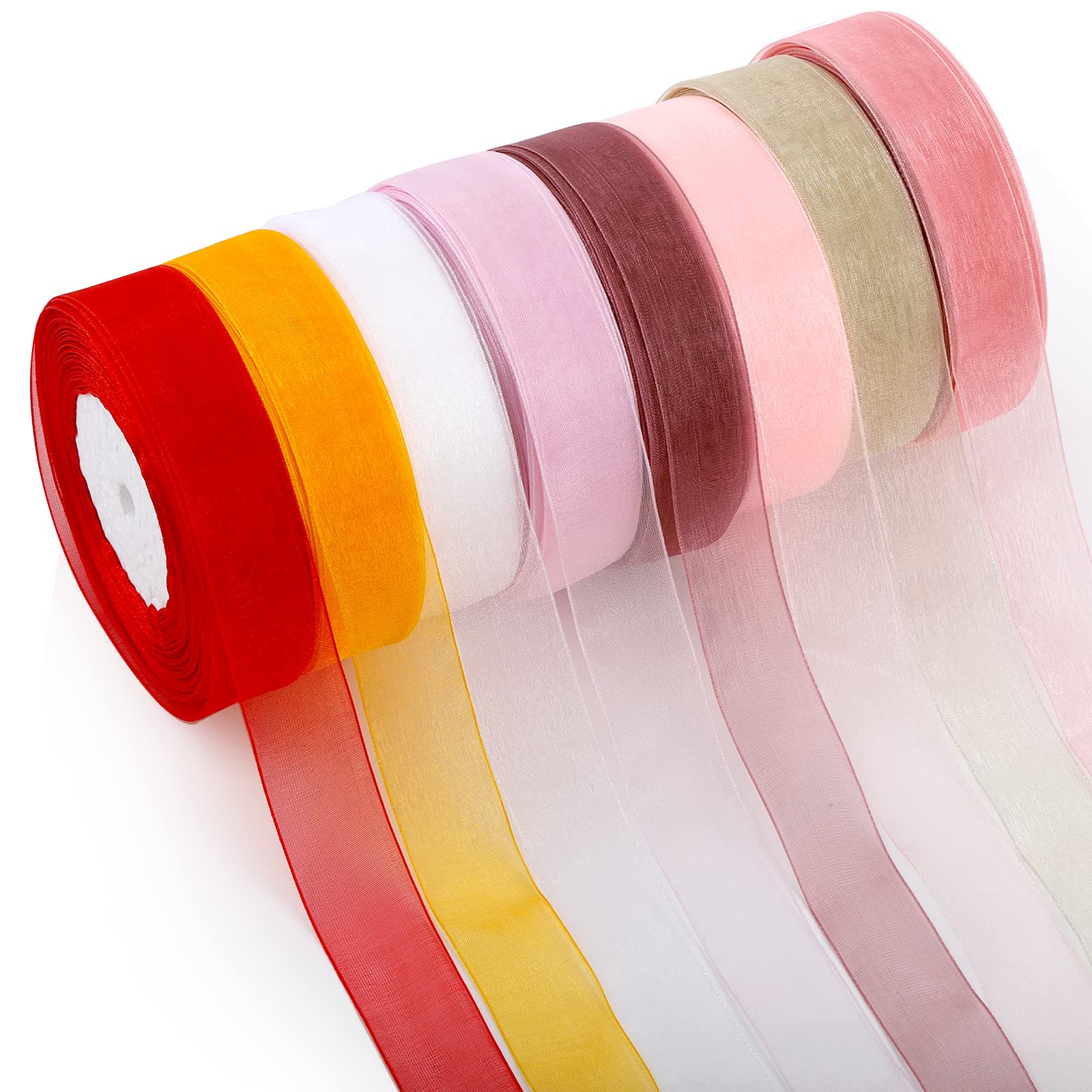 ZEAYEA 8 Rolls Sheer Chiffon Ribbon, 392 Yards Transparent Chiffon Packing Ribbon for Gift Wrapping, Decorating Wedding Birthday Party Bouquet Garland, 8 Colors