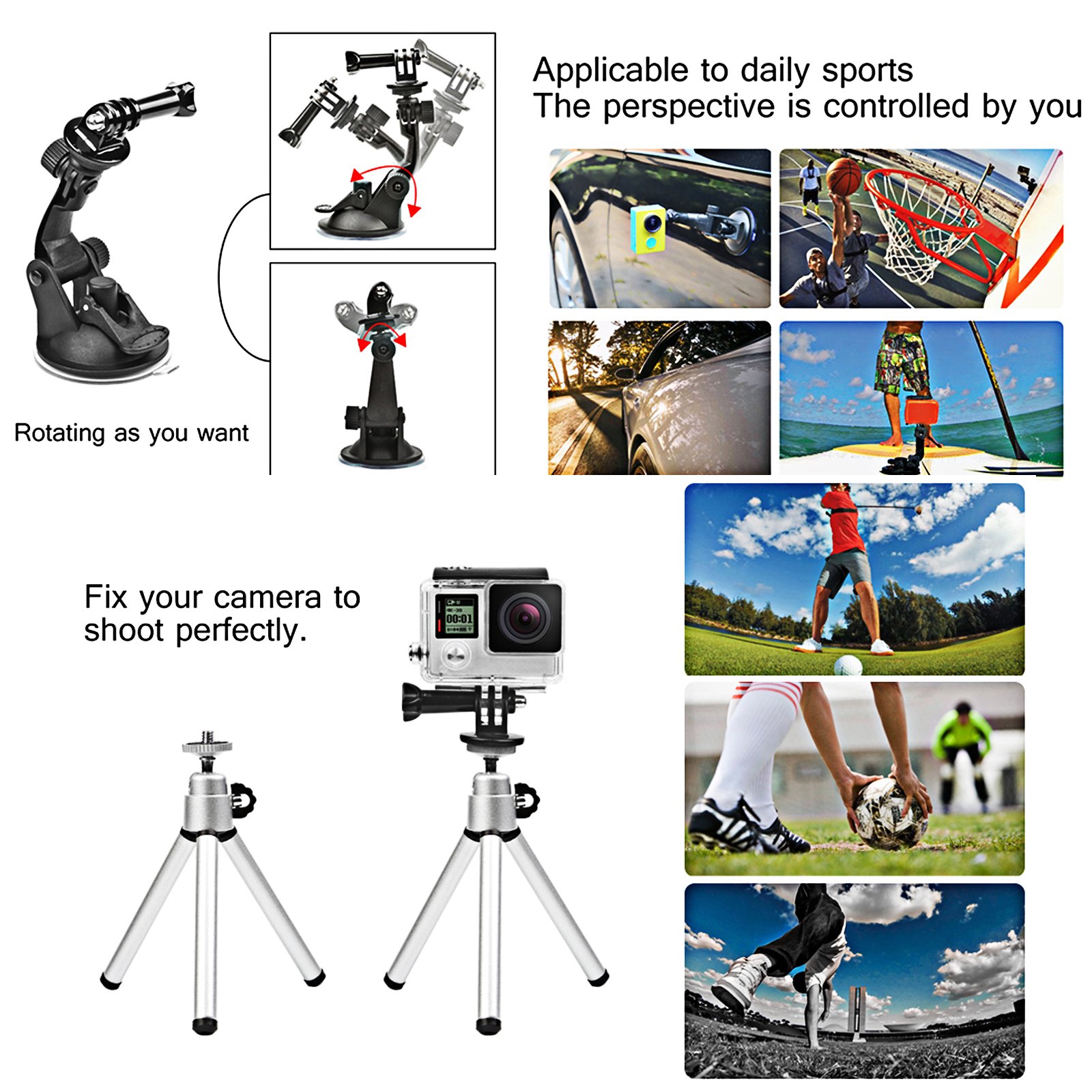 Kit De 24 Supports Adhésifs SHOOT – 12 Montures Plates/incurvées + 12 Adhésifs, Pour GoPro Et Caméras D'action