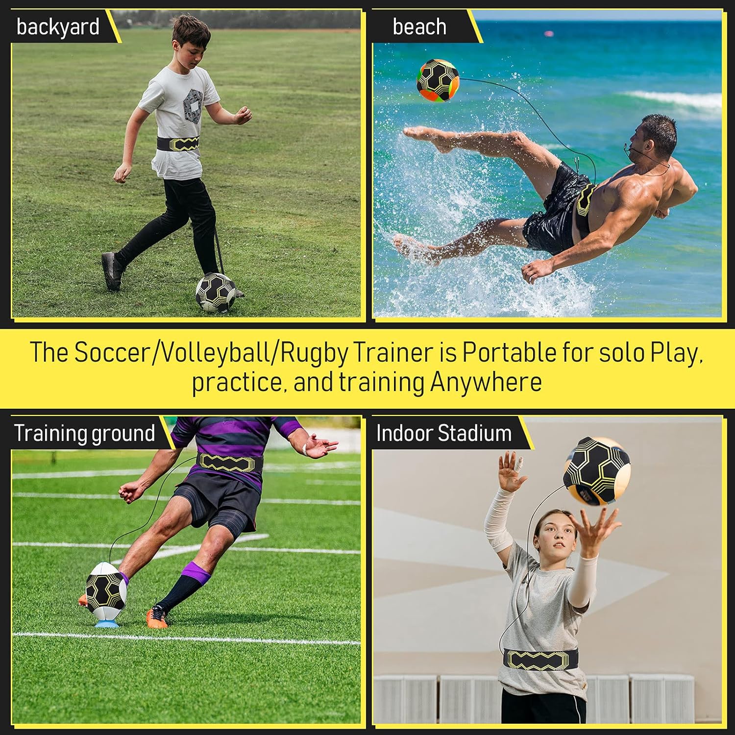 2 Pieces Soccer Trainer Soccer Training Equipment Aid Adjustable Football Training Belt Solo Soccer Trainer for Kids Adults for Volleyball Control Skills Juggling Kicking Practice (Yellow) : Sports & Outdoors