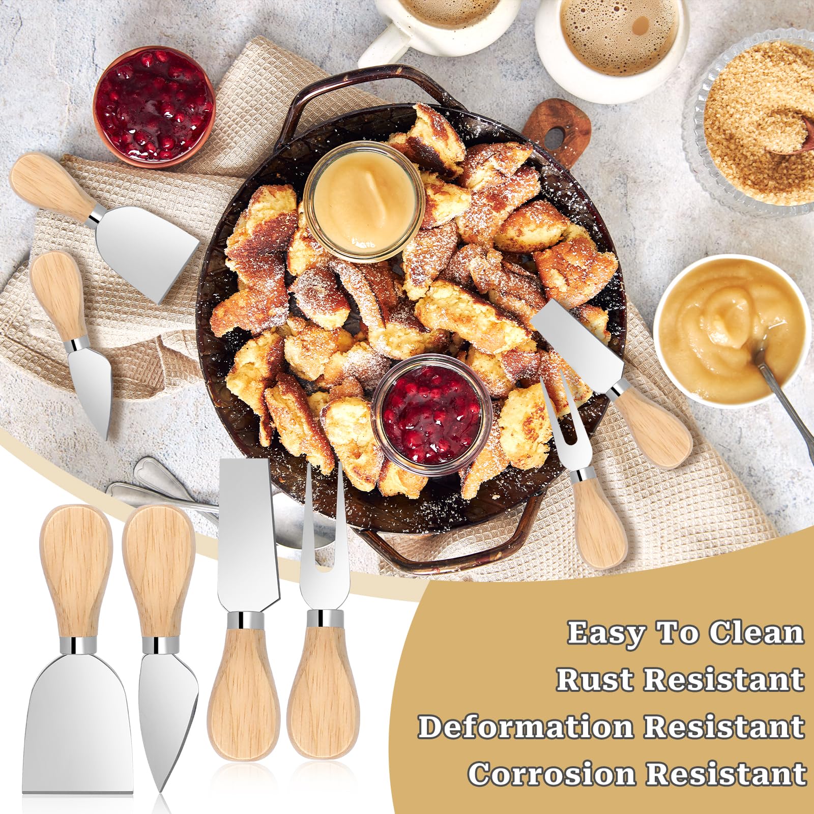 KALIONE 4 PCS Cheese Knives Set With Wooden Handle, Butter Cutter, Ini - View #2