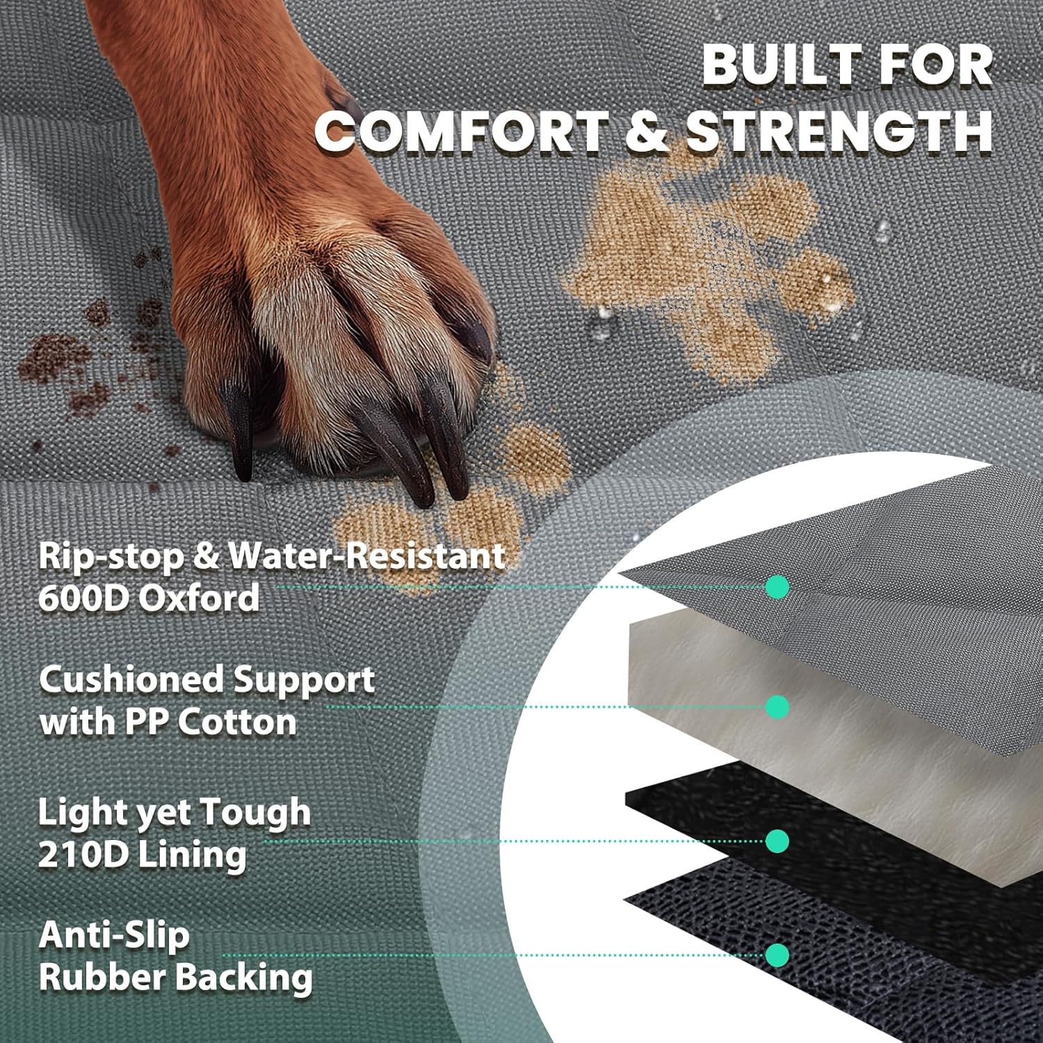 VIVAGLORY Dog Seat Belt + Front Dog Seat Covers, Heavy Duty Steel Rope, with Anti-Slip Backing for Most Cars