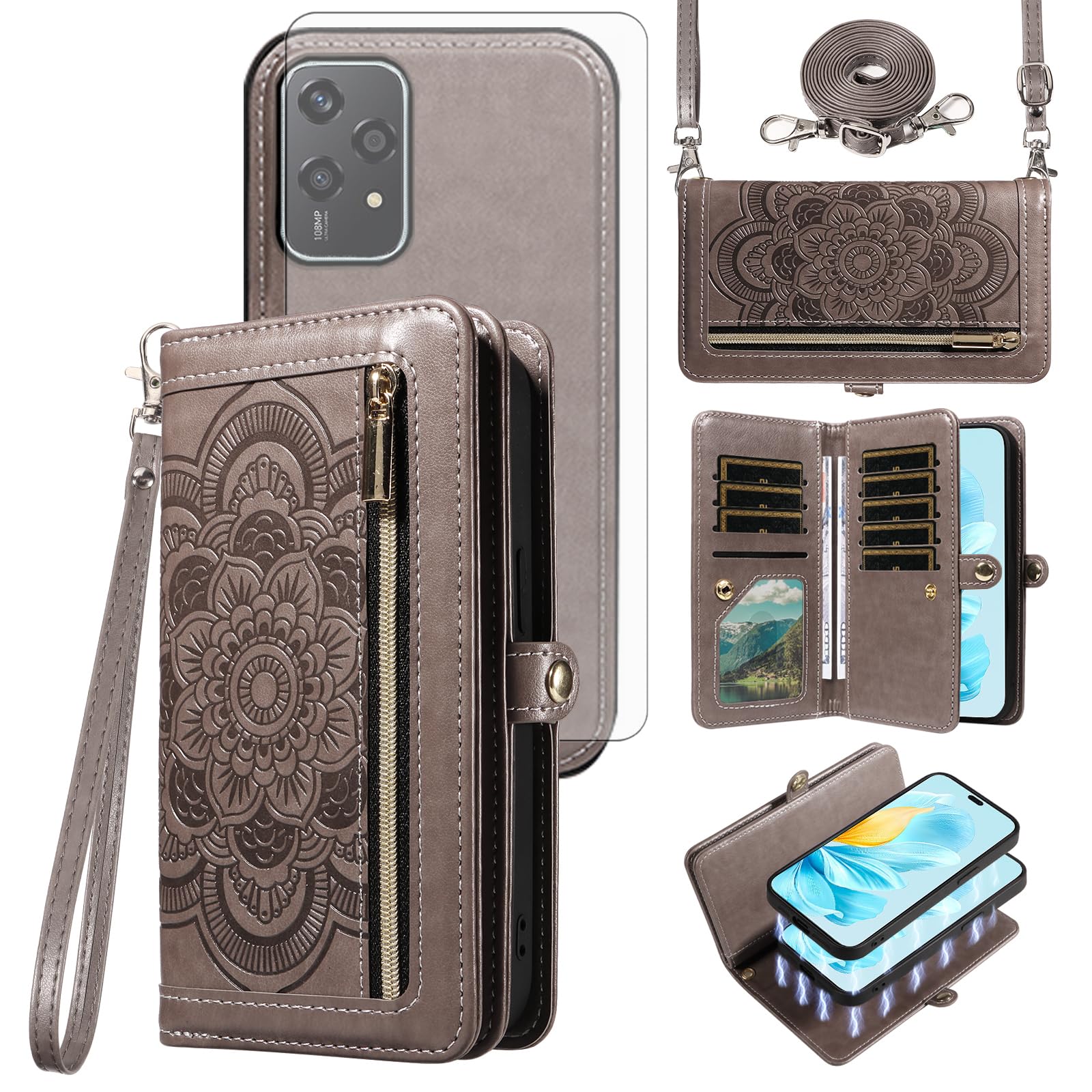 Coque Honor 200 Lite 5G fleur mandala avec porte-cartes et fermeture éclair - 8
