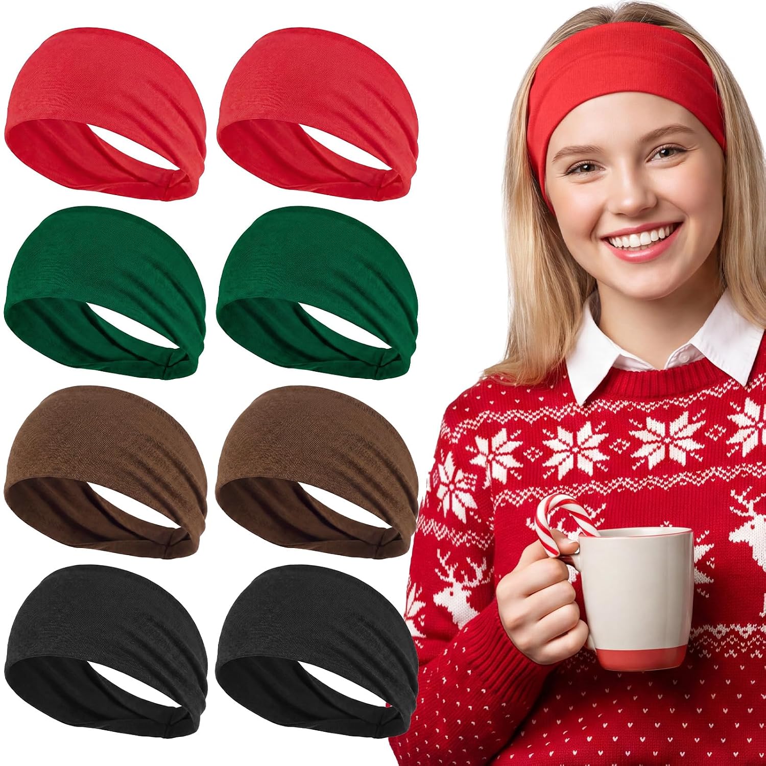  8 Pack Workout Headbands for Women, Non-Slip Cloth Headbands thumbnail