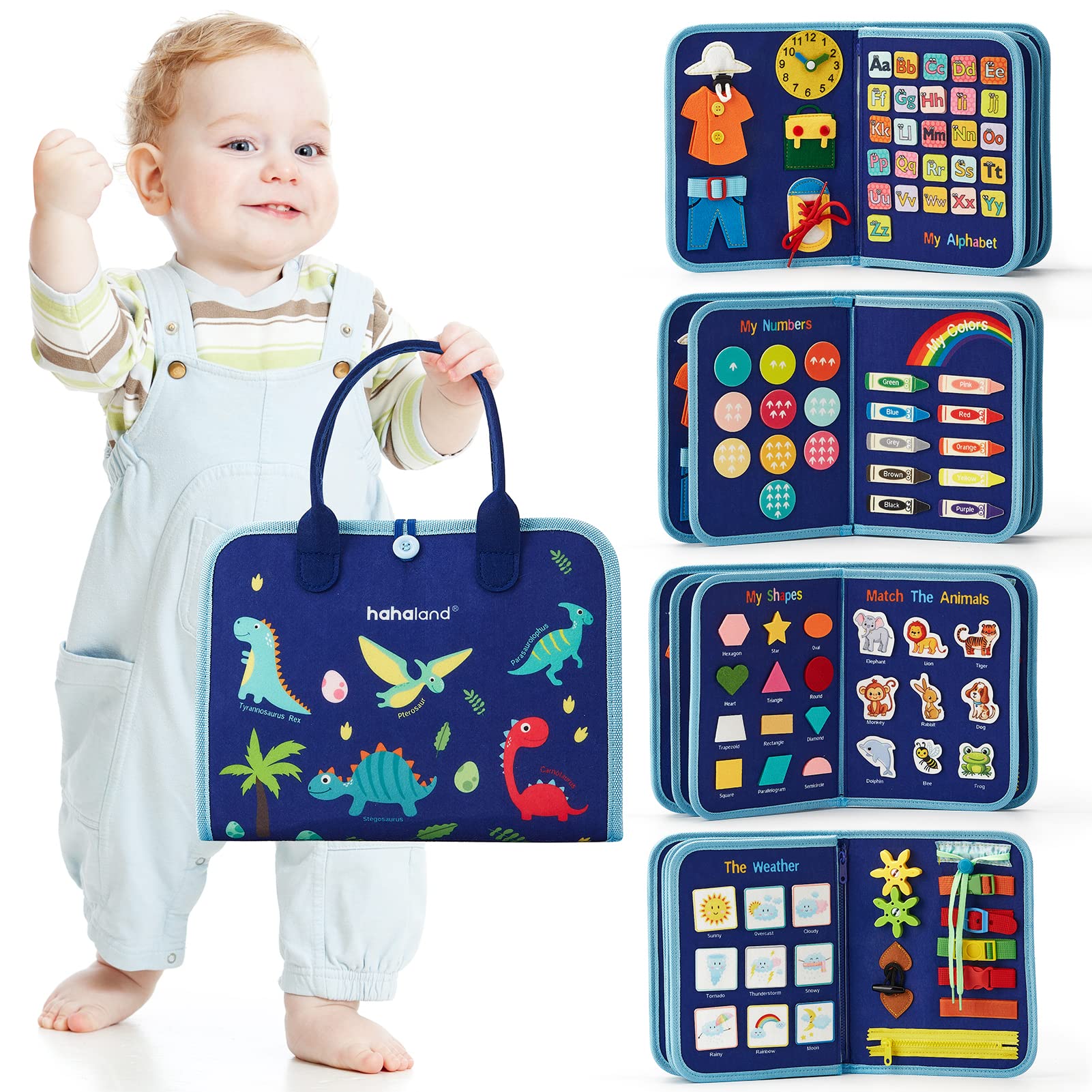 Sponsored Ad – hahaland Montessori Busy Board for Children of 3+ Years Old, Activity Sensory Book Offers Preschool Educational Skill Learning, Quiet Travel Toys for Plane Car, Birthday Gifts for Boys- Blue Dinosaur