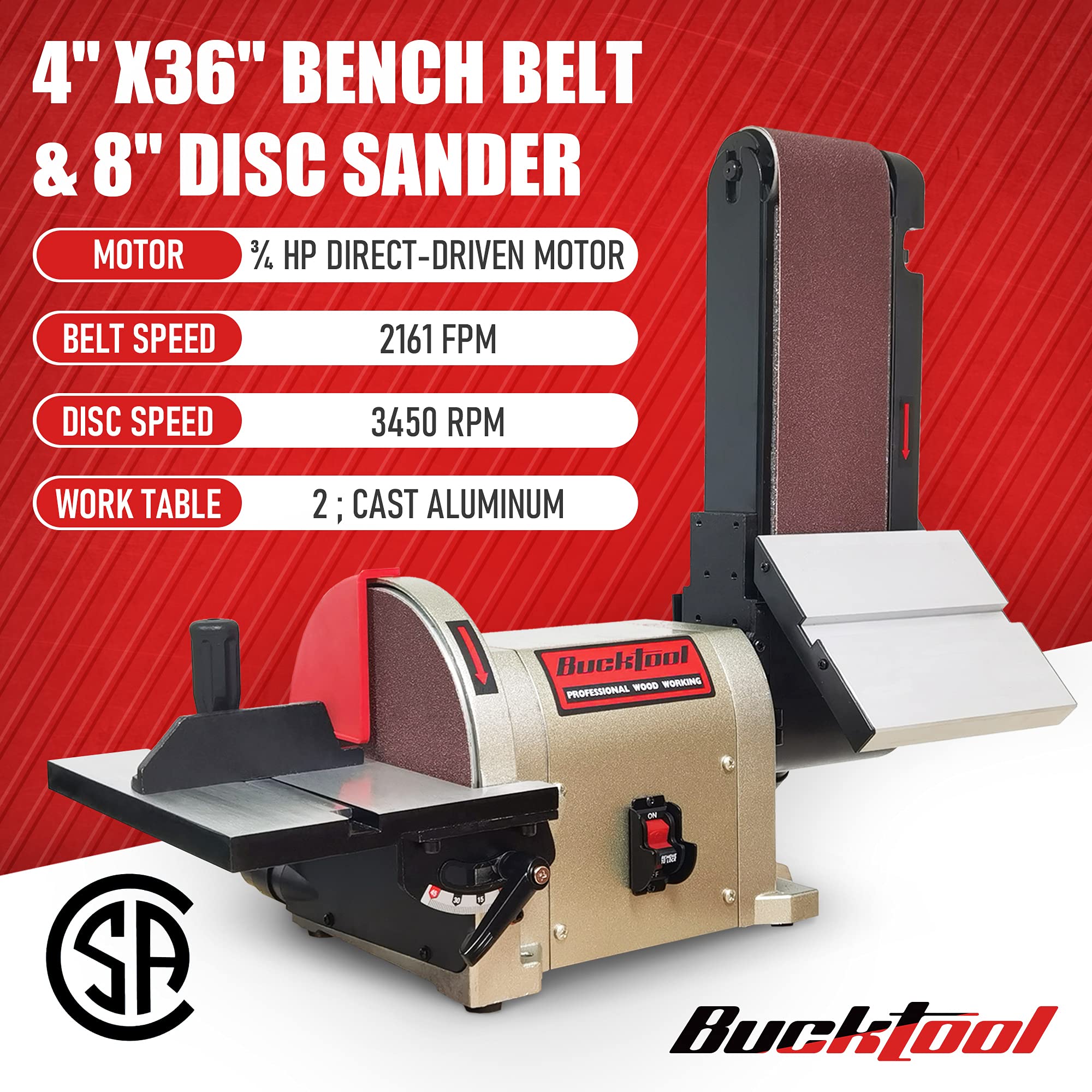BUCKTOOL BD4801 Bench Belt Sander 4 in. x 36 in Belt and 8 in. Disc