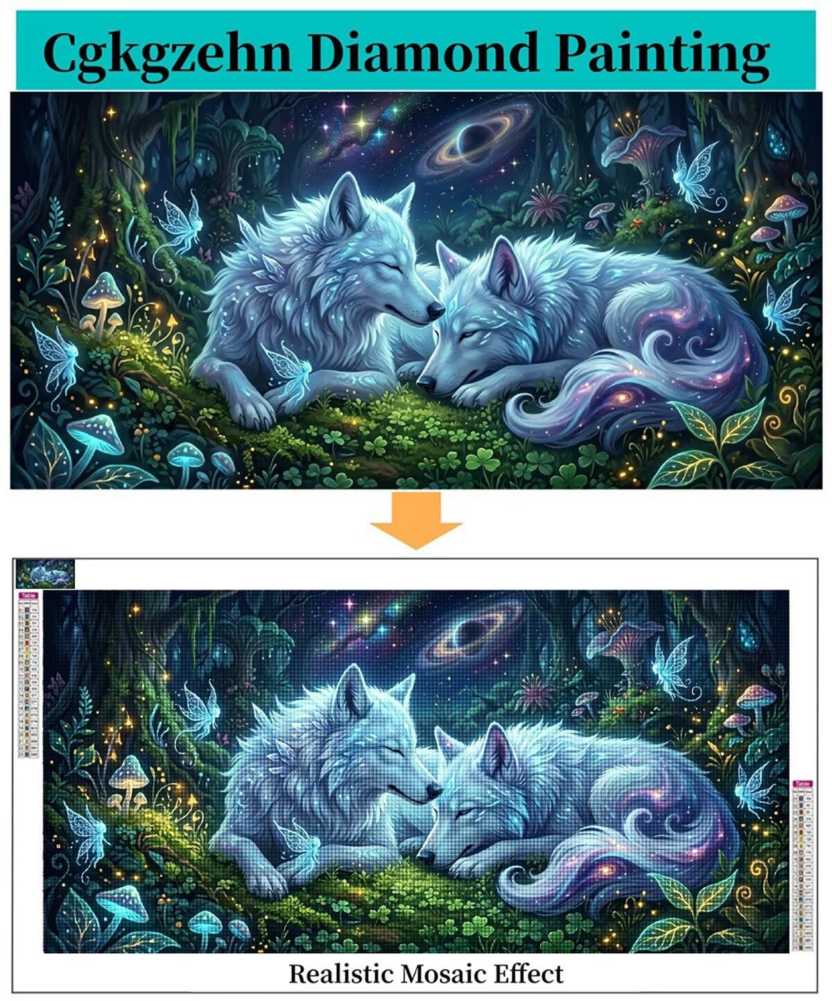 Wolf Diamond Painting Erwachsene XXL 70x140cm Diamant Painting Bilder Tier, 5D Vollbohrer Diamond Art Kit Basteln Set Kinder Mädchen, DIY Stickerei Malerei Kristall Strass für Zuhause Deko C6-230