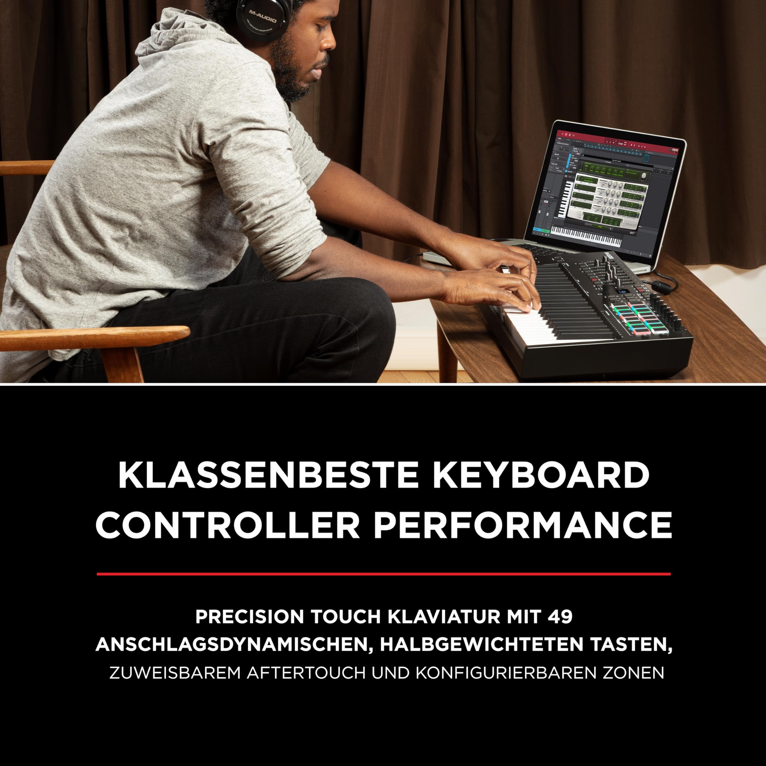 M-AUDIO Oxygen Pro 49 und HDH40-49-Tasten USB MIDI Keyboard Controller mit Beat Pads und Over-Ear Studiokopfhörer mit 2.7 m Kabel für Studiomonitoring