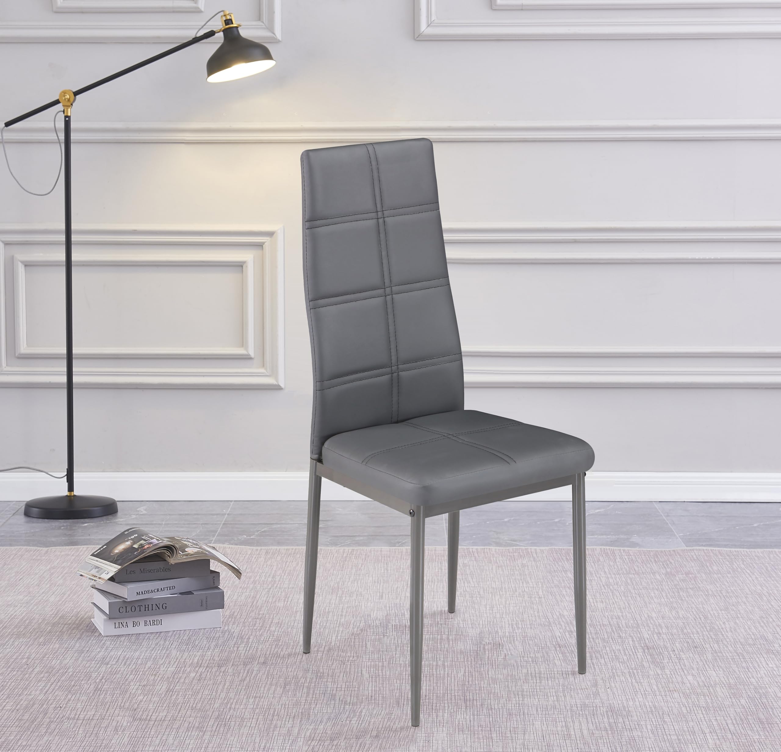 Genérico M1C - Pack 6 Sillas de Comedor AXISS, Sillas Tapizadas en Color Gris, Patas metálicas, 98x41x52