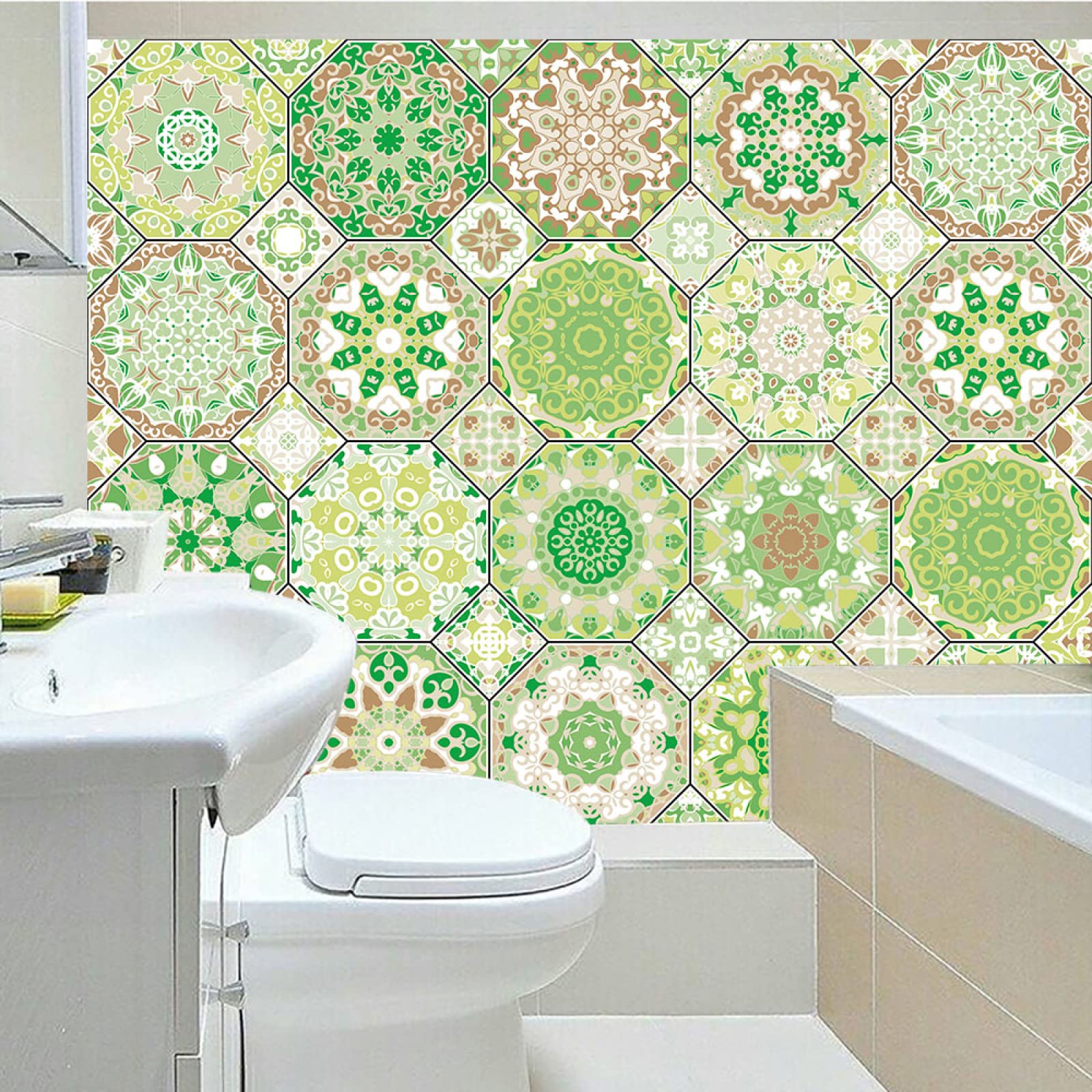 Kitchen Tile Stickers 20x10cm Green Stick on Tiles for Bathroom Wall Backsplash Self-Adhesive Vinyl Home Decoration （1 Pieces）