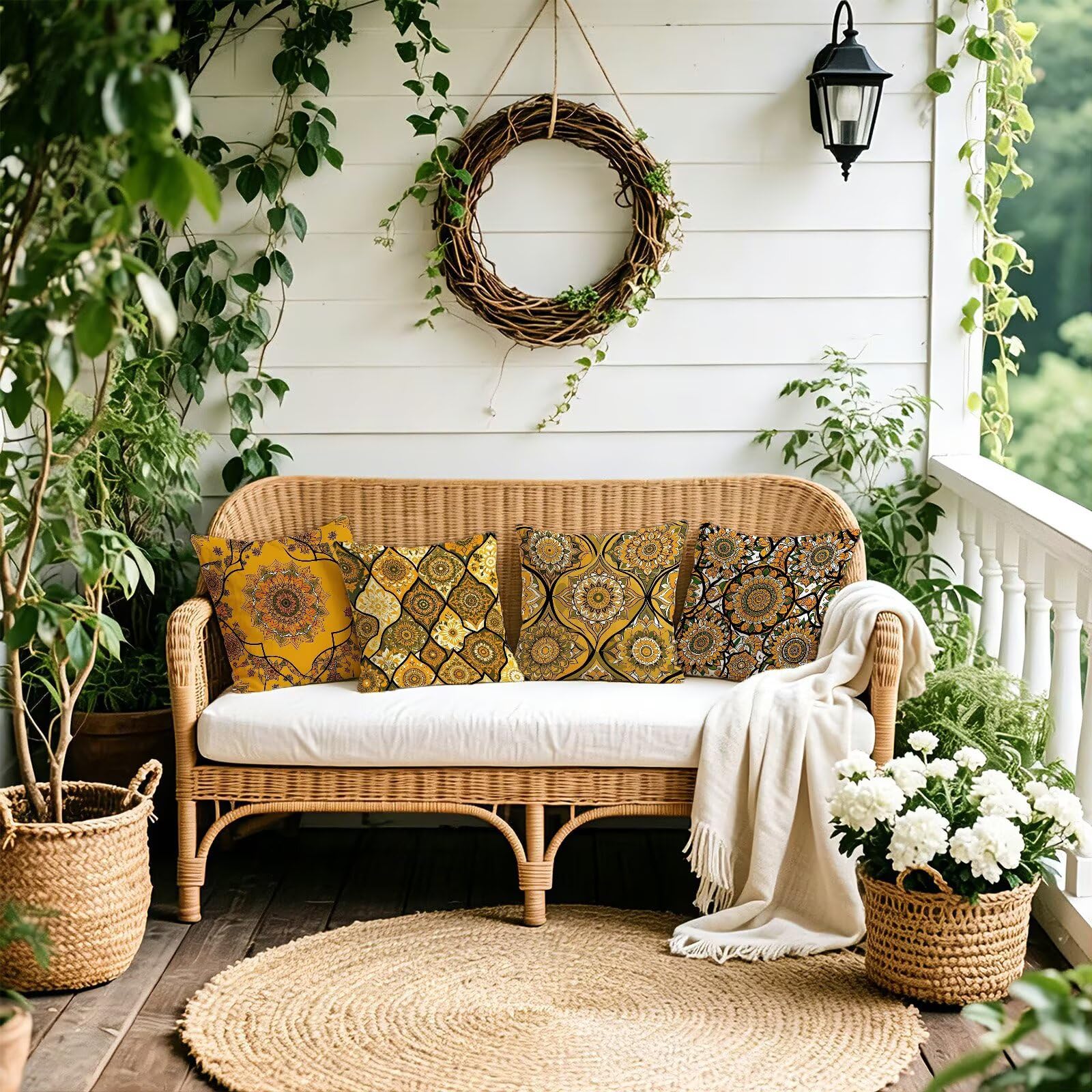 Żółta poszewka na poduszkę 50 x 50 cm zestaw 4 poduszek outdoorowych