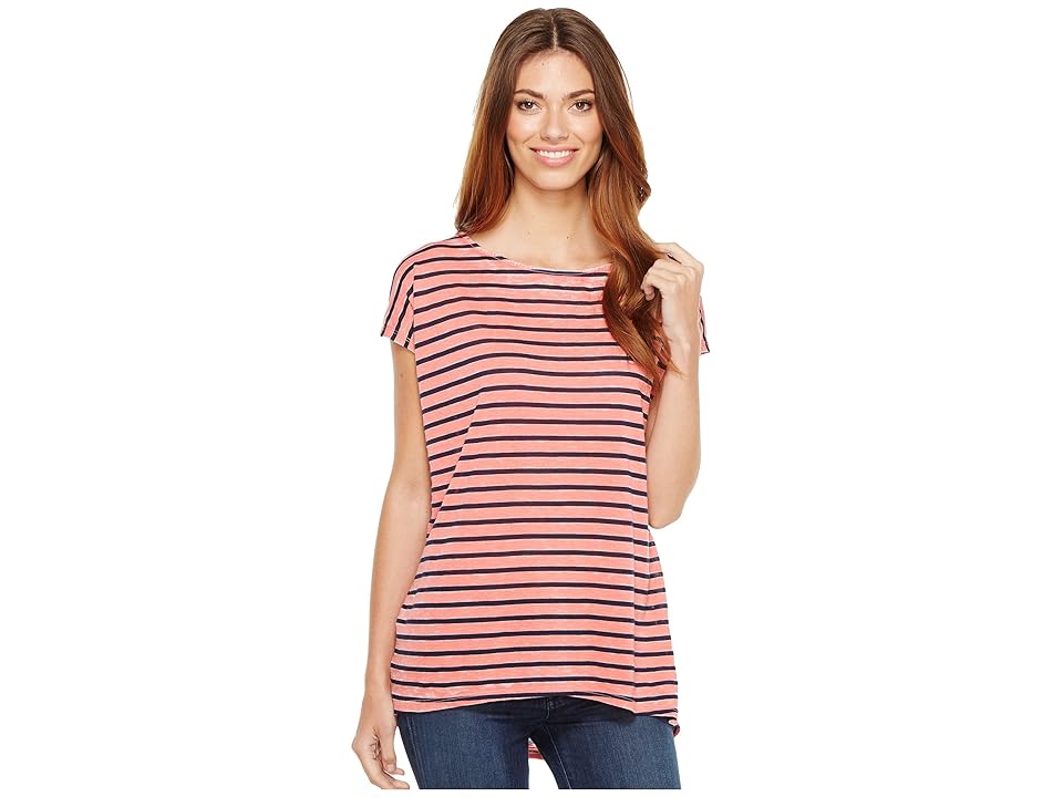 

Allen Allen Stripe Cap Sleeve High-Low Crew (Begonia) Women's Clothing, Pink