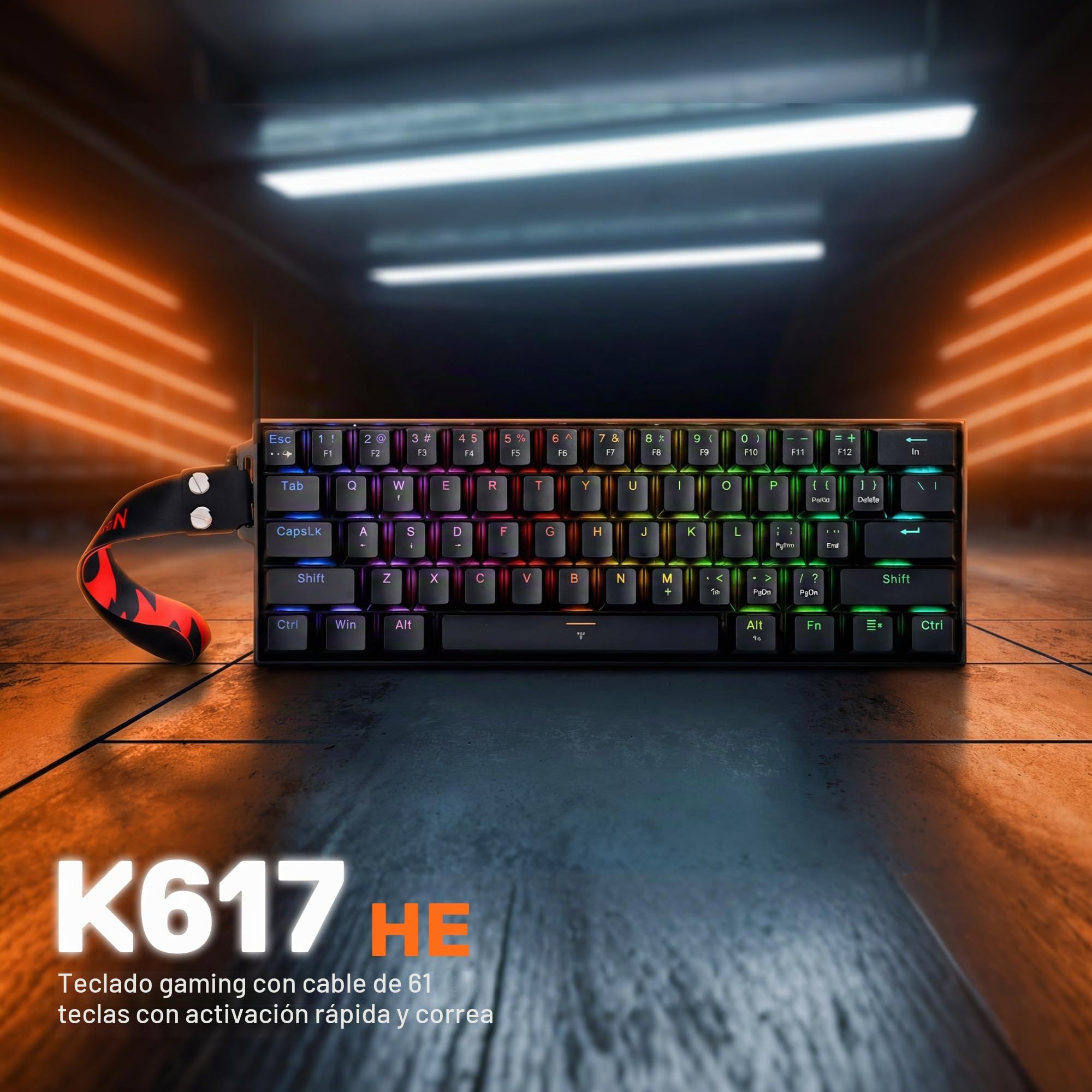 Redragon K617 HE Teclado Mecánico Gaming 60% 61 Teclas Cable Disparo Rápido | Accionamiento Hiperrápido Interruptor Magnético Efecto Hall Punto Accionamiento Ajustable