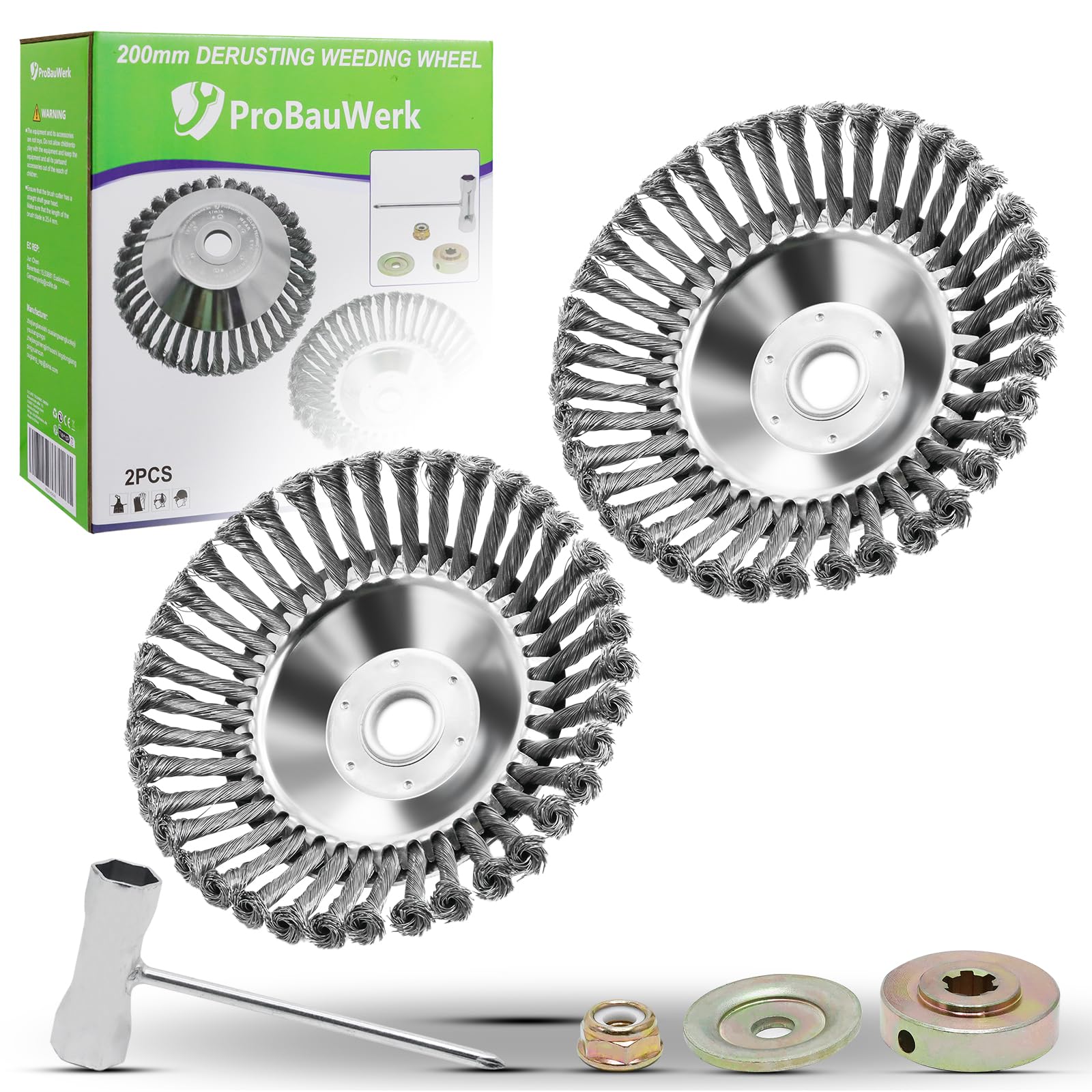 CCLIFE spazzole per Decespugliatore, Spazzola per Erbacce in Acciaio, Spazzola Rotante in Acciaio per Erbacce 200 x 25,4 mm, Disco Spazzola per la Rimozione di Erbacce e Muschio, 2 Set