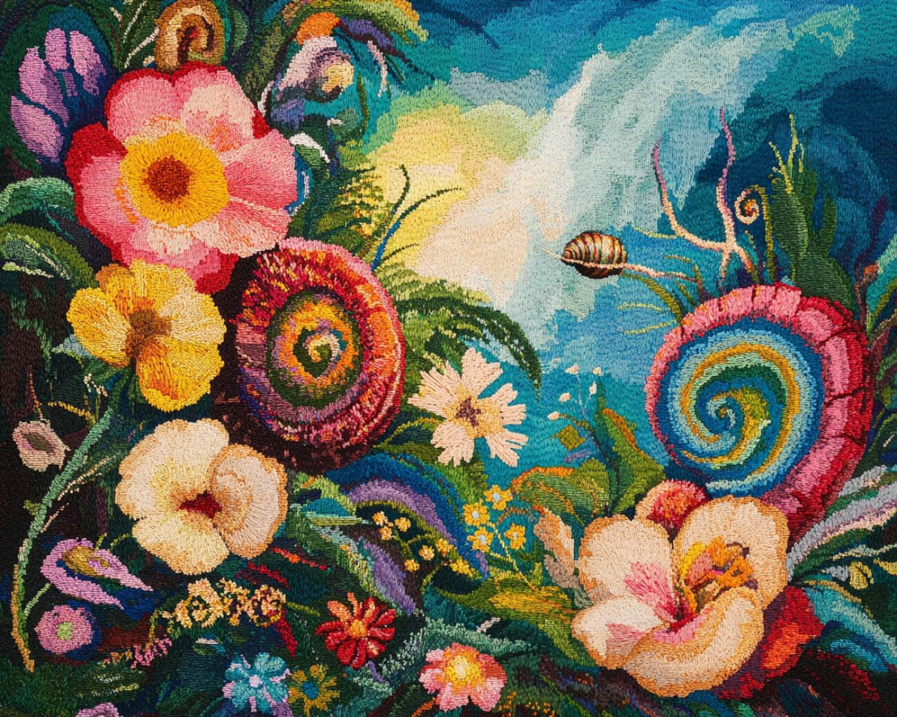 Henypt DIY Latch Hook Rug Kit Snails and Flowers 80x160cm